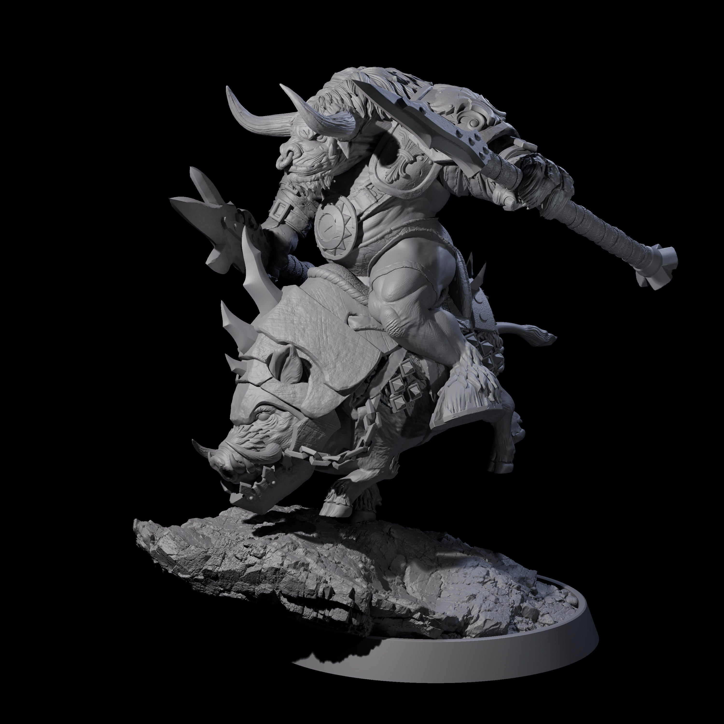 Mythical Minotaur on War Pig B Miniature for Dungeons and Dragons, Pathfinder or other TTRPGs