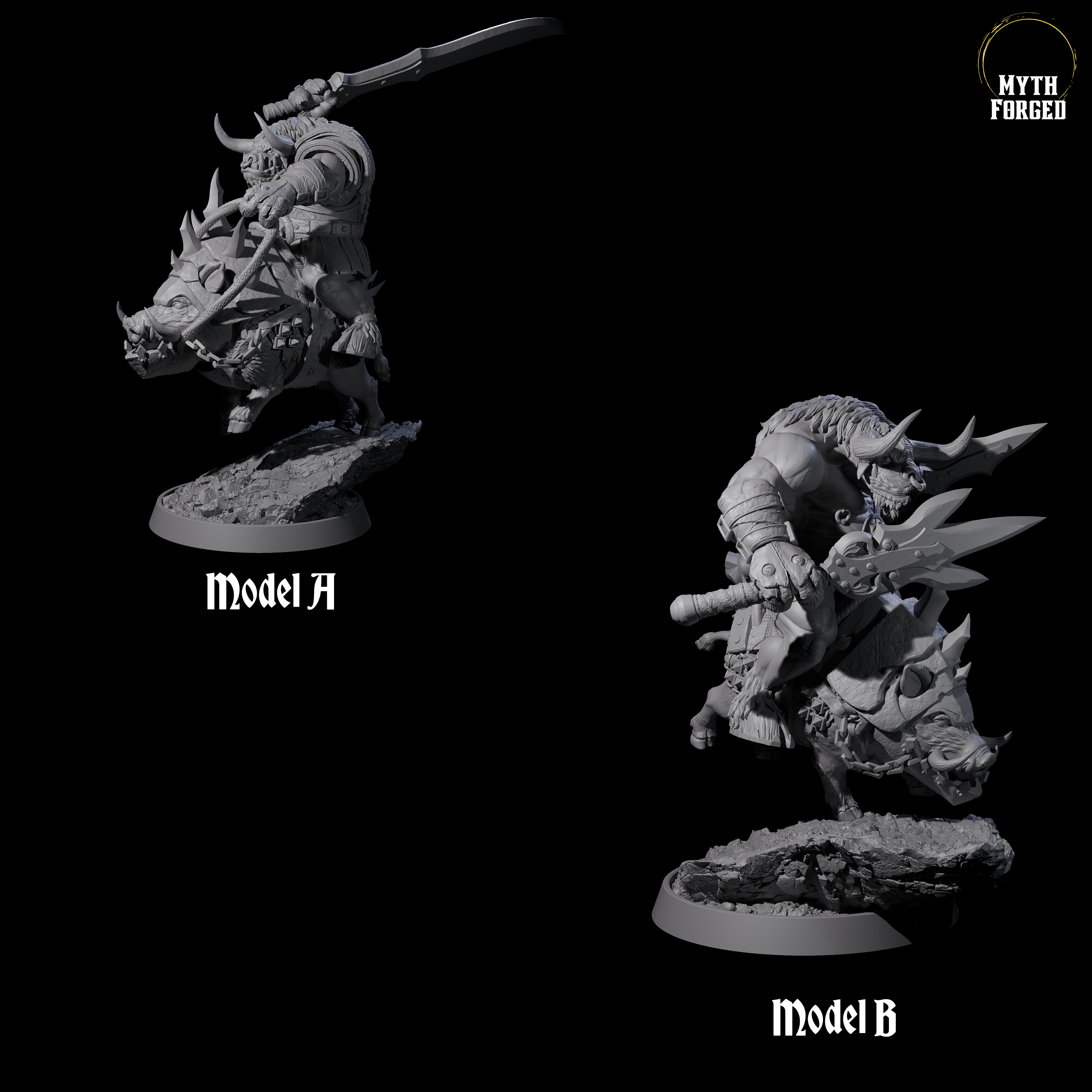 Mythical Minotaurs on War Pigs Miniature for Dungeons and Dragons, Pathfinder or other TTRPGs