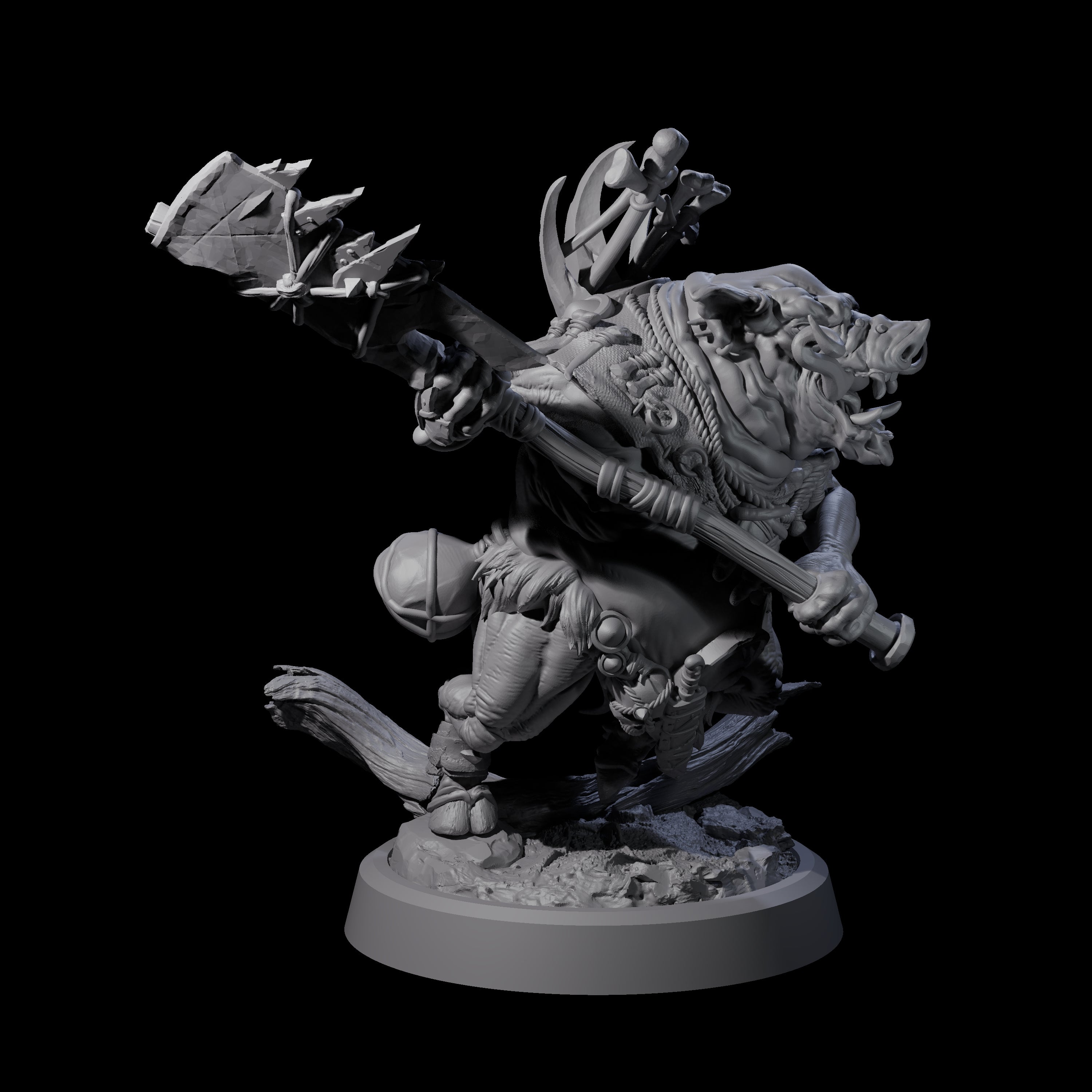 Oinking Boarfolk Soldier B Miniature for Dungeons and Dragons, Pathfinder or other TTRPGs