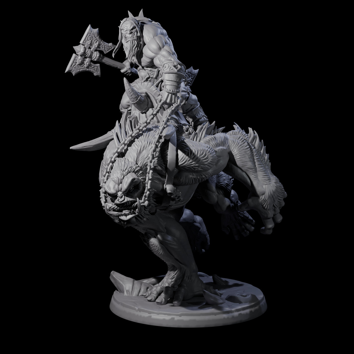 Orc Raiders Riding Barlguras Miniature for Dungeons and Dragons, Pathfinder or other TTRPGs