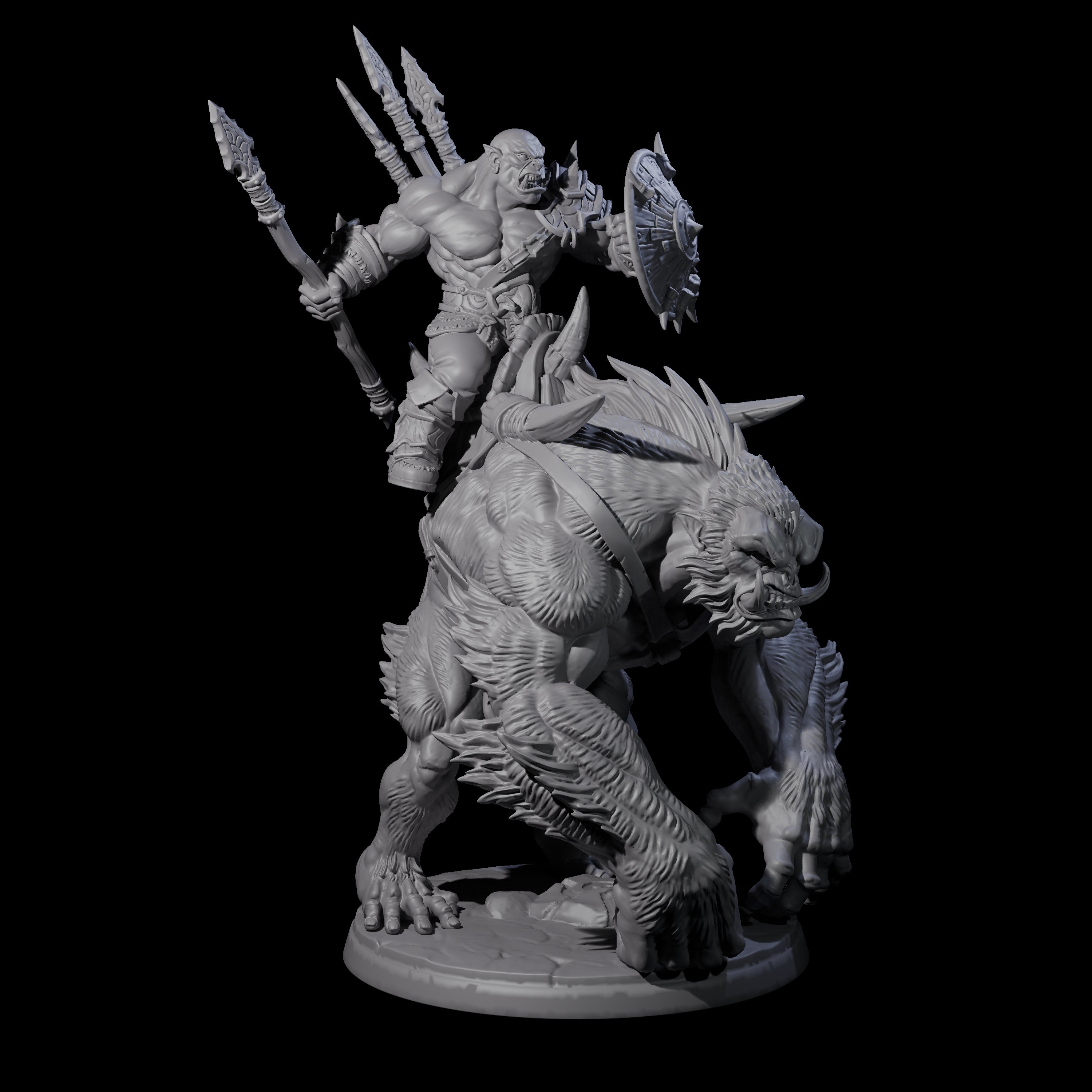 Orc Raiders Riding Barlguras Miniature for Dungeons and Dragons, Pathfinder or other TTRPGs
