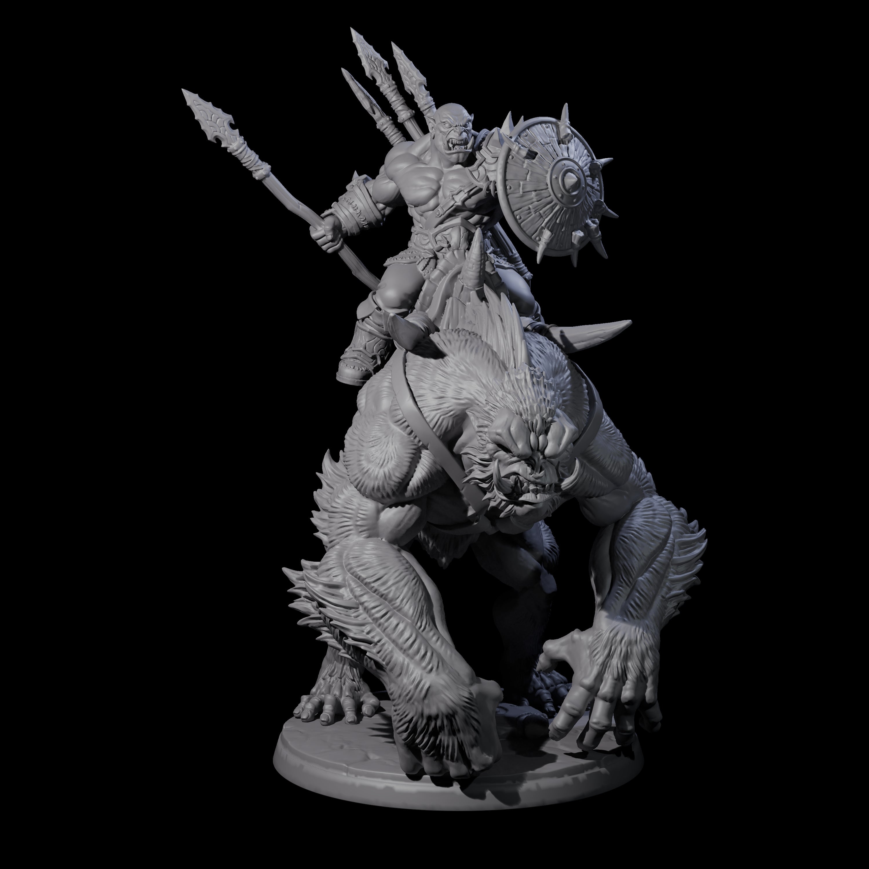 Orc Raiders Riding Barlguras Miniature for Dungeons and Dragons, Pathfinder or other TTRPGs