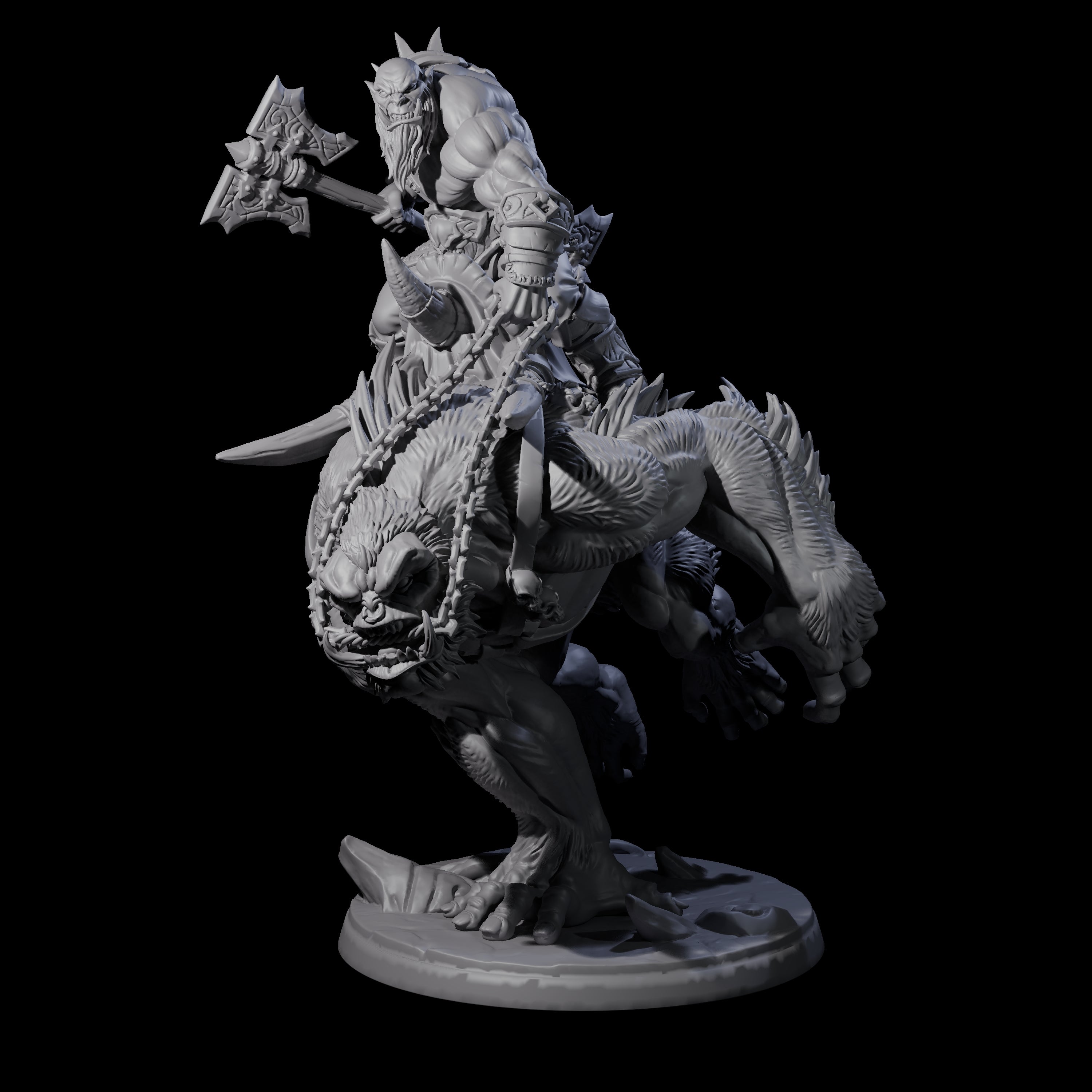 Orc Raiders Riding Barlguras Miniature for Dungeons and Dragons, Pathfinder or other TTRPGs
