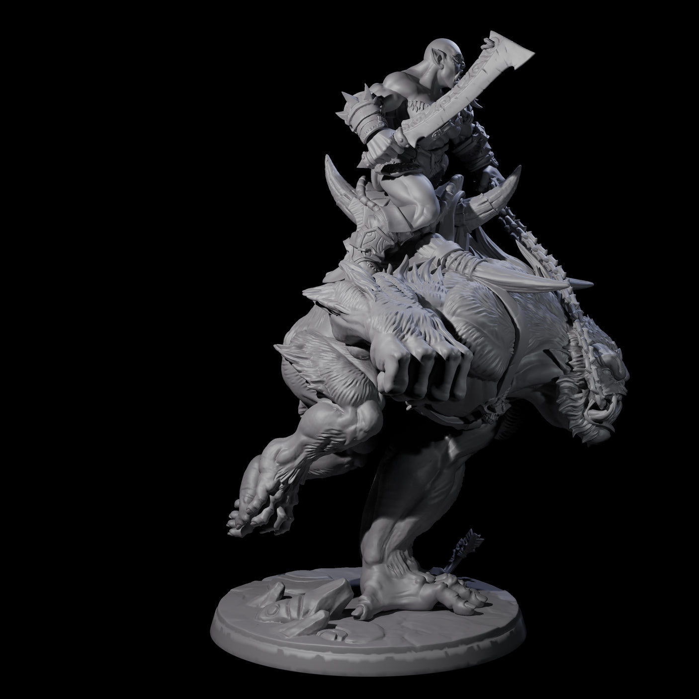 Orc Raiders Riding Barlguras Miniature for Dungeons and Dragons, Pathfinder or other TTRPGs