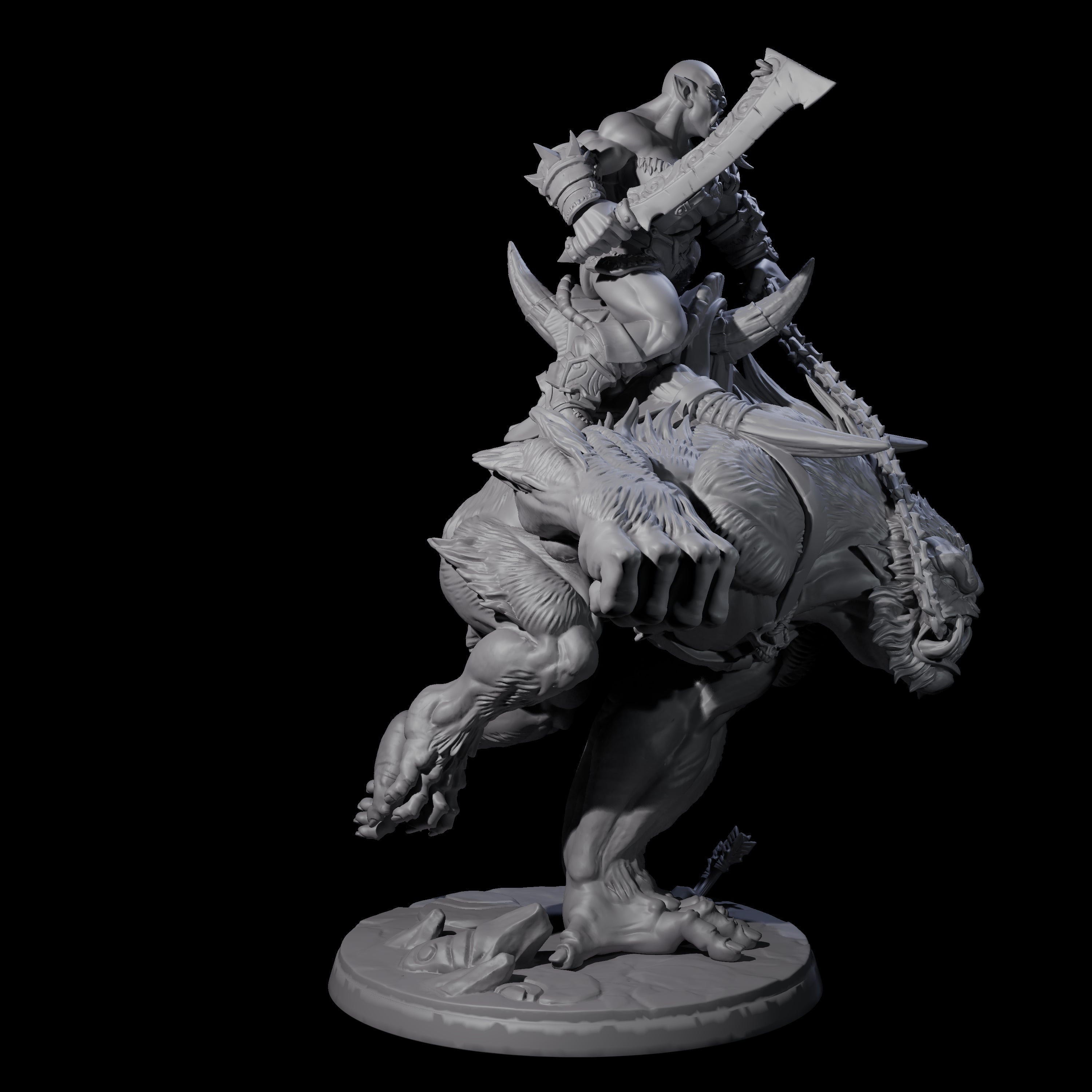 Orc Raiders Riding Barlguras Miniature for Dungeons and Dragons, Pathfinder or other TTRPGs