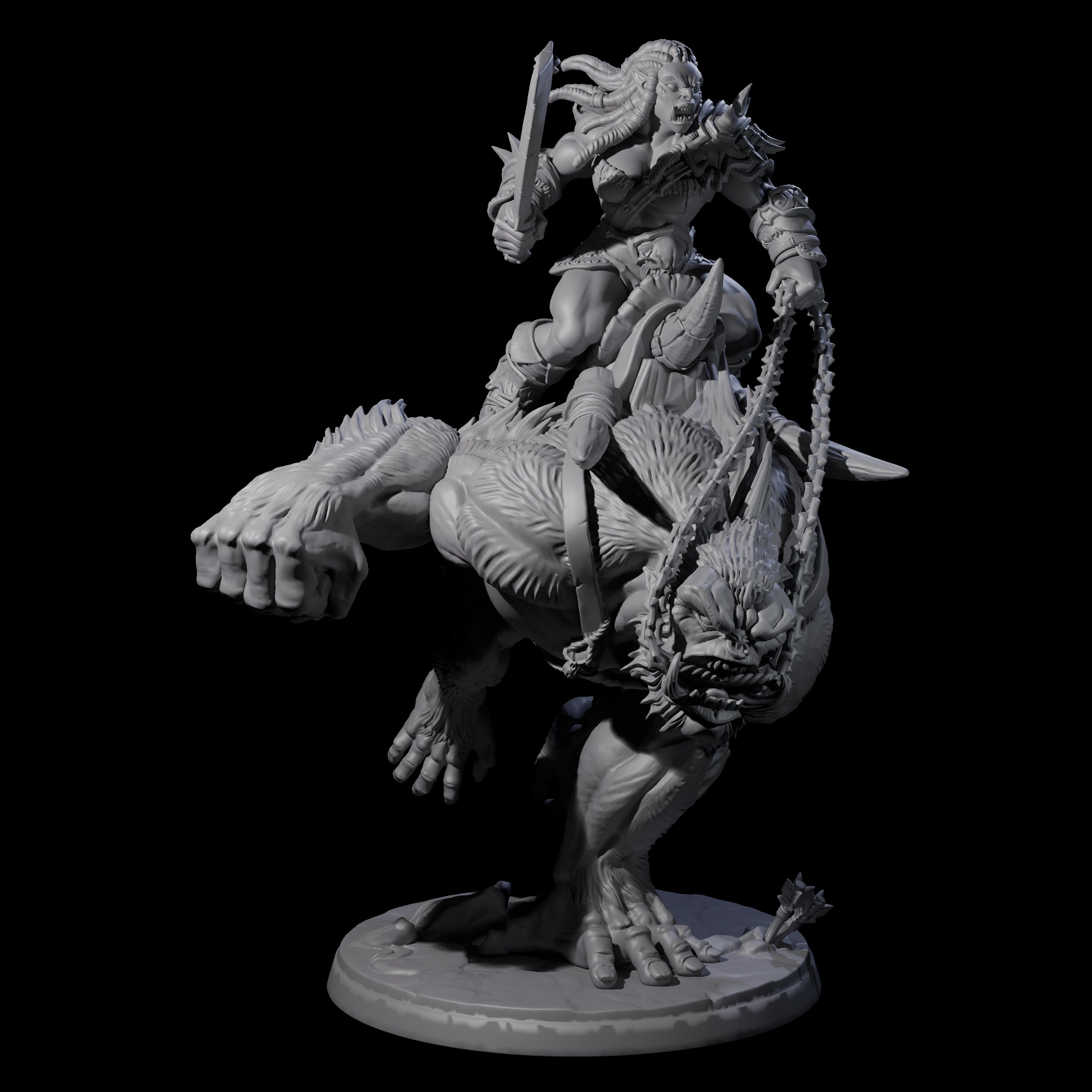 Orc Raiders Riding Barlguras Miniature for Dungeons and Dragons, Pathfinder or other TTRPGs