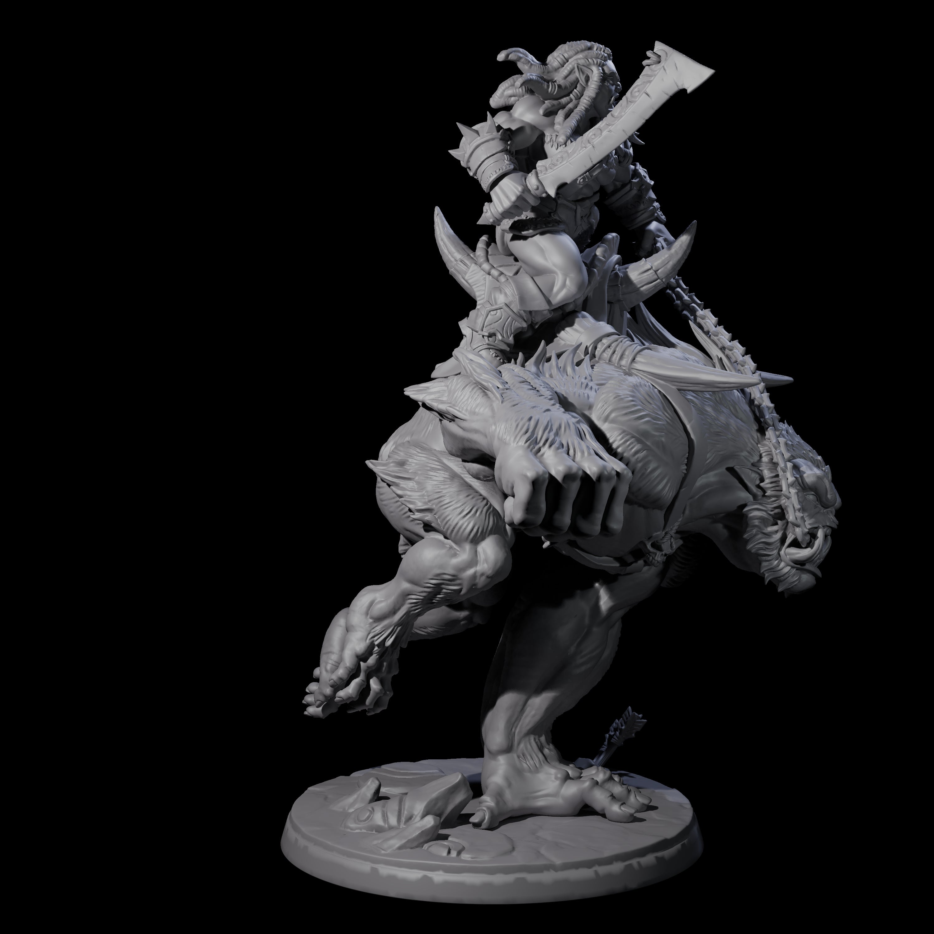 Orc Raiders Riding Barlguras Miniature for Dungeons and Dragons, Pathfinder or other TTRPGs