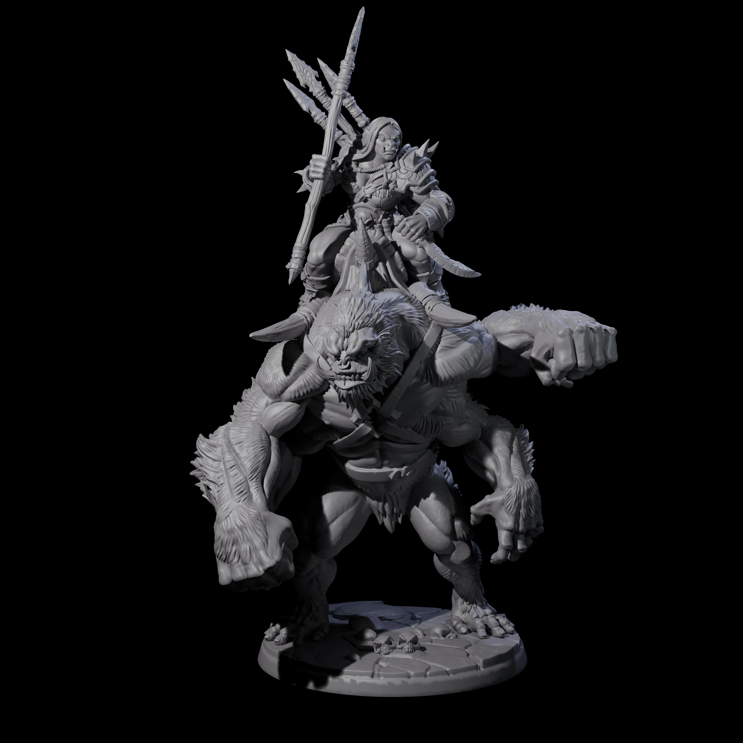 Orc Raiders Riding Barlguras Miniature for Dungeons and Dragons, Pathfinder or other TTRPGs