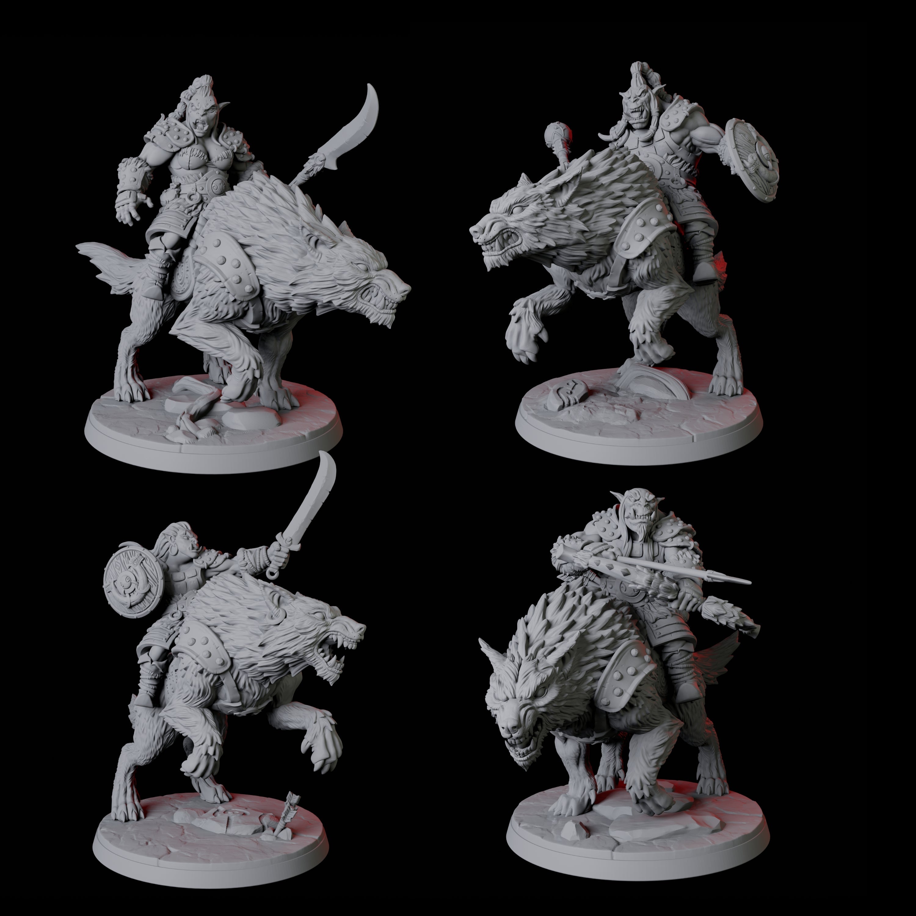 Orc and Wolf Hunting Party Miniature for Dungeons and Dragons, Pathfinder or other TTRPGs