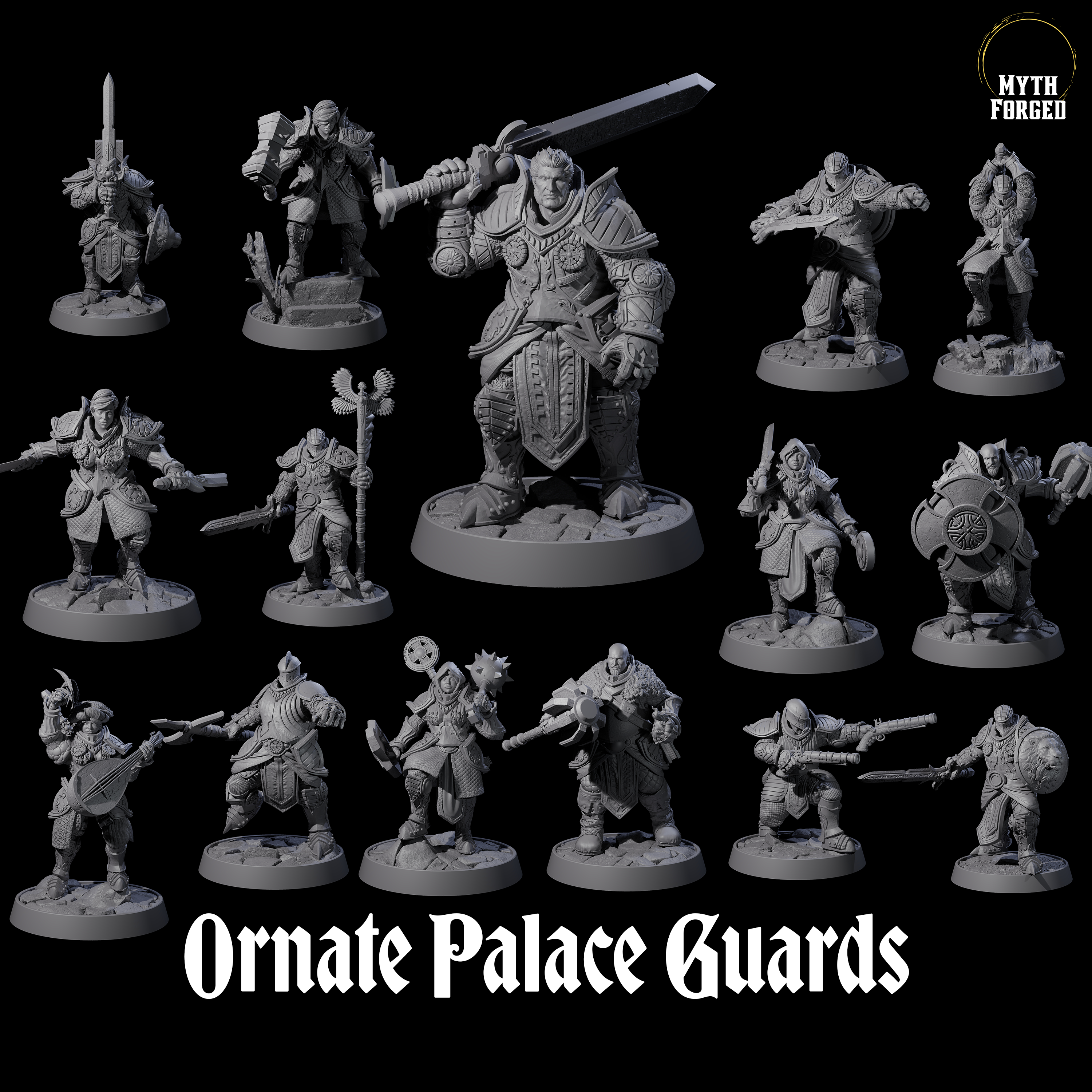 Ornate Palace Guards Miniature for Dungeons and Dragons, Pathfinder or other TTRPGs
