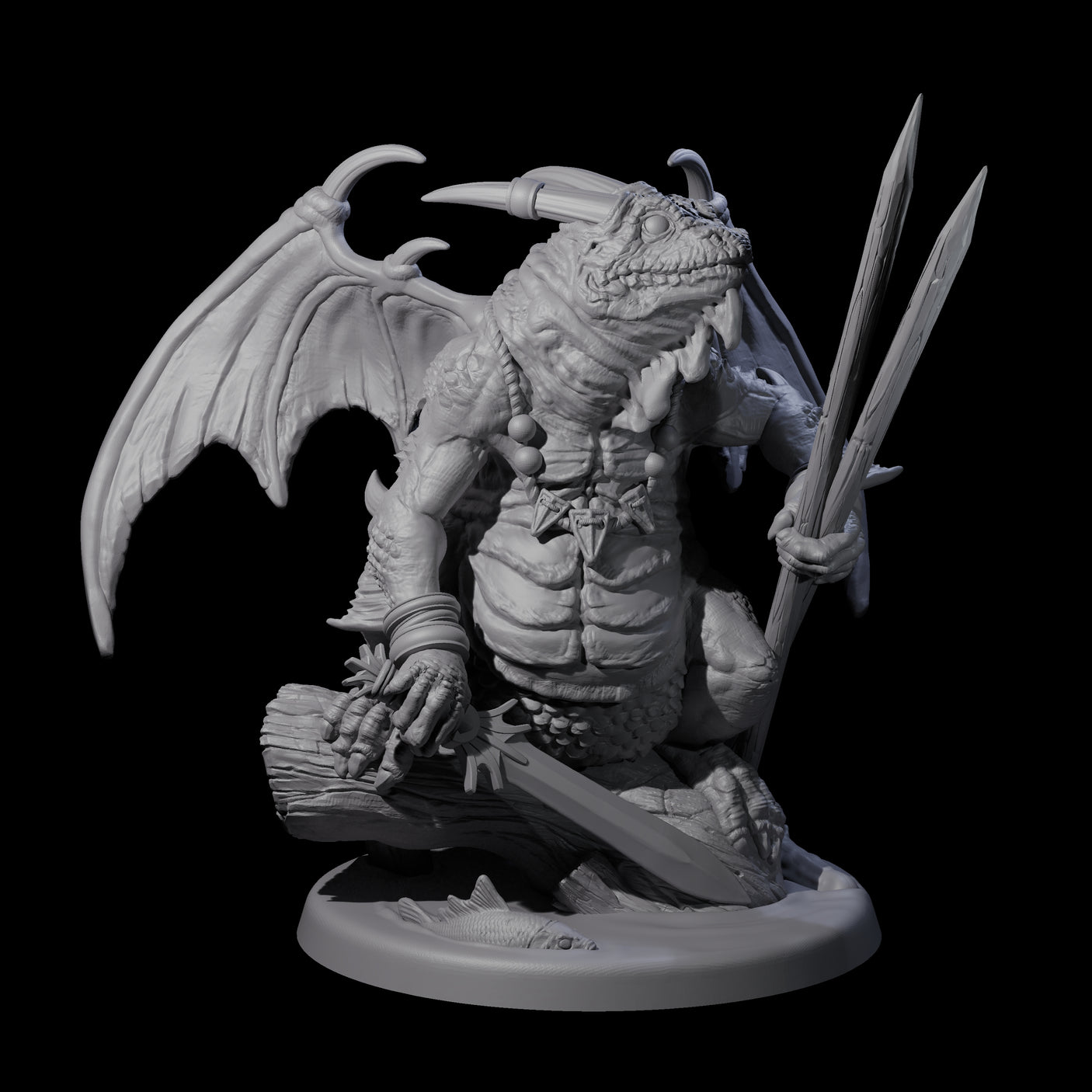 Pertched Lizardfolk Champion Miniature for Dungeons and Dragons, Pathfinder or other TTRPGs