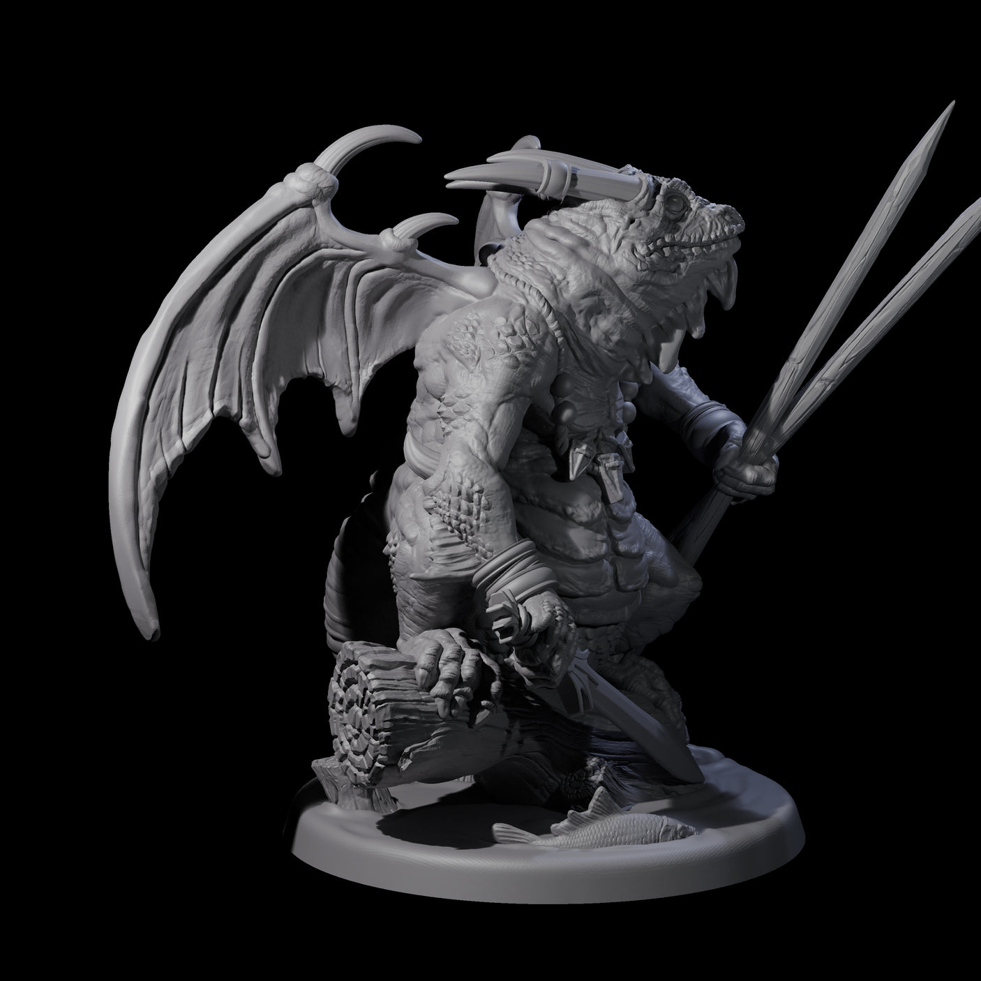 Pertched Lizardfolk Champion Miniature for Dungeons and Dragons, Pathfinder or other TTRPGs