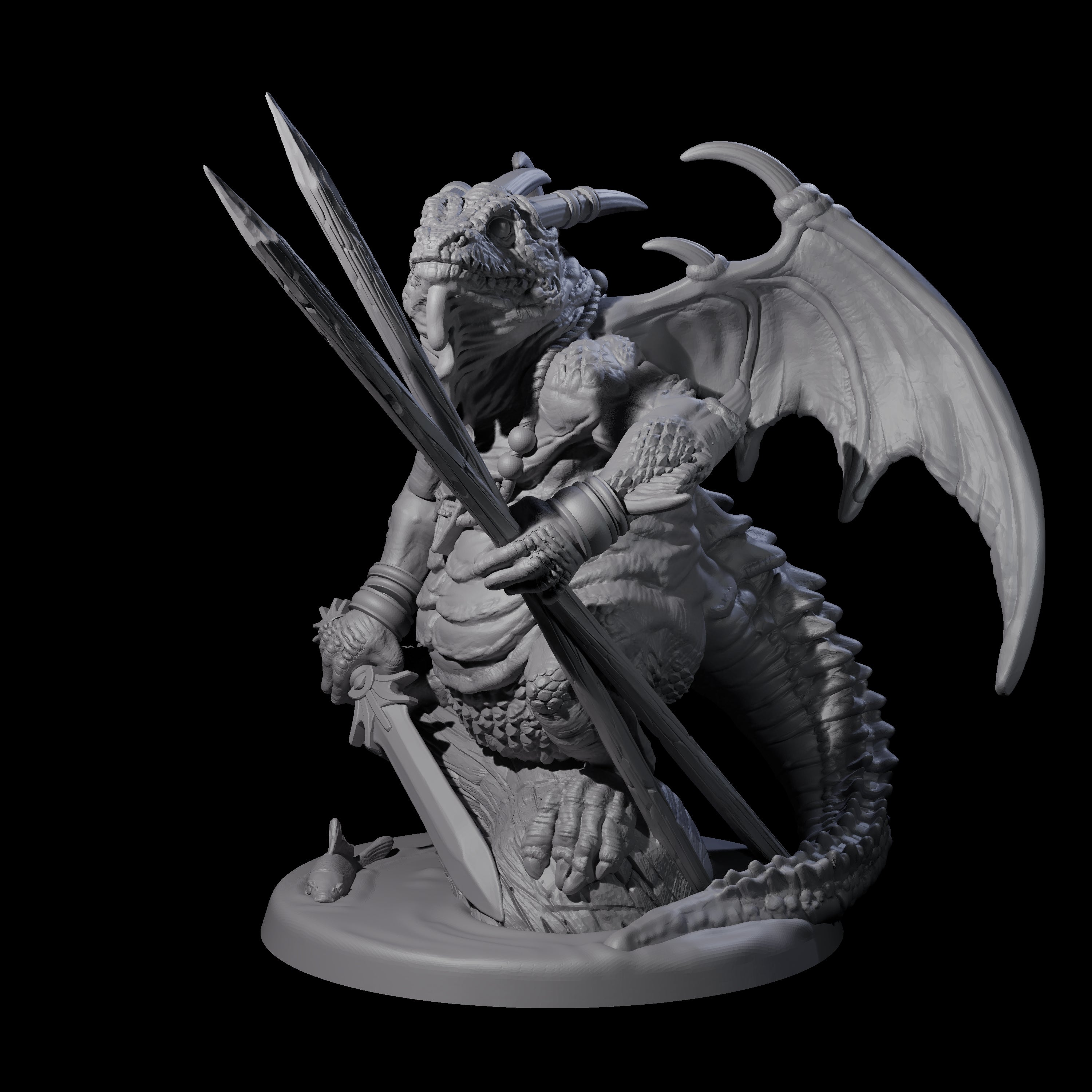 Pertched Lizardfolk Champion Miniature for Dungeons and Dragons, Pathfinder or other TTRPGs