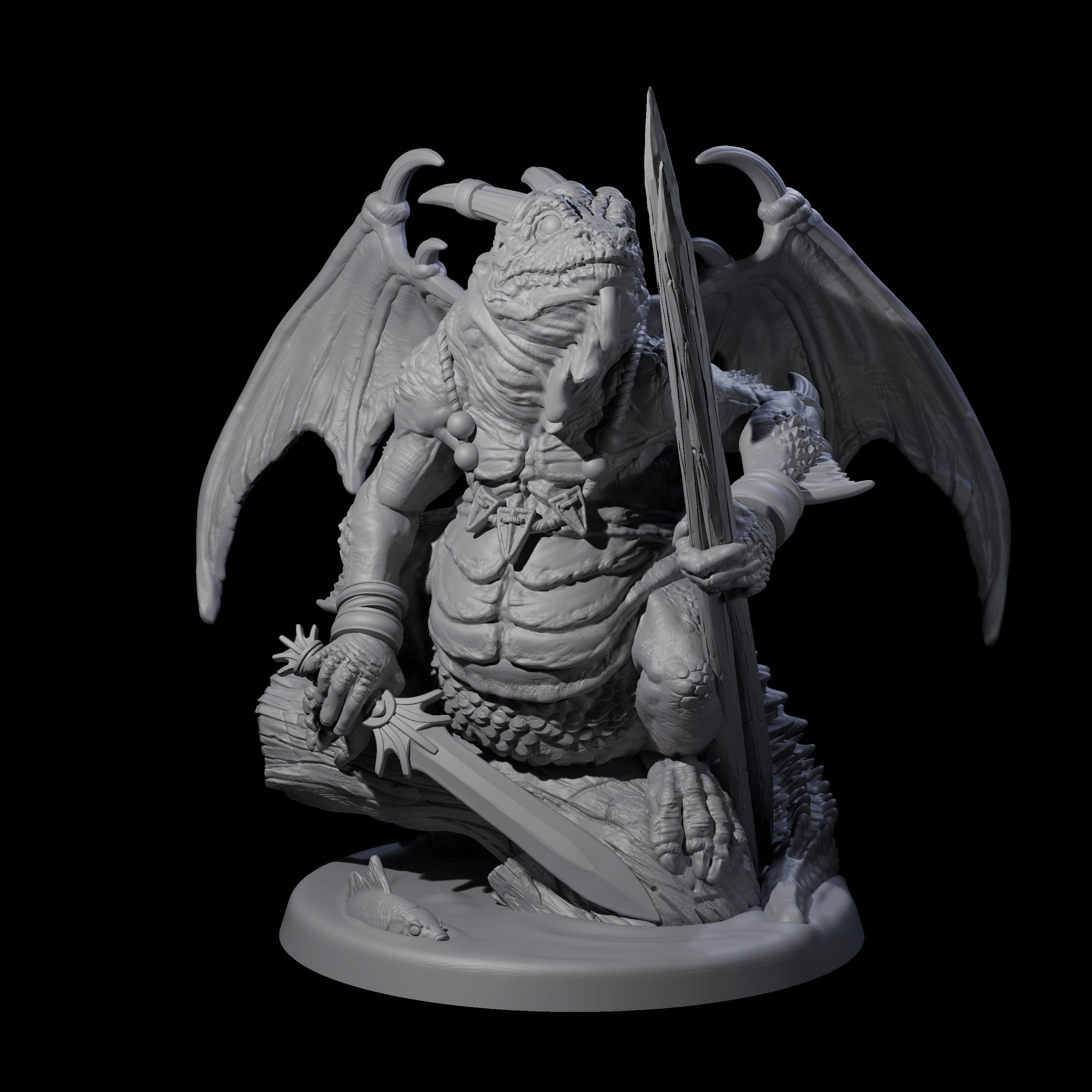 Pertched Lizardfolk Champion Miniature for Dungeons and Dragons, Pathfinder or other TTRPGs