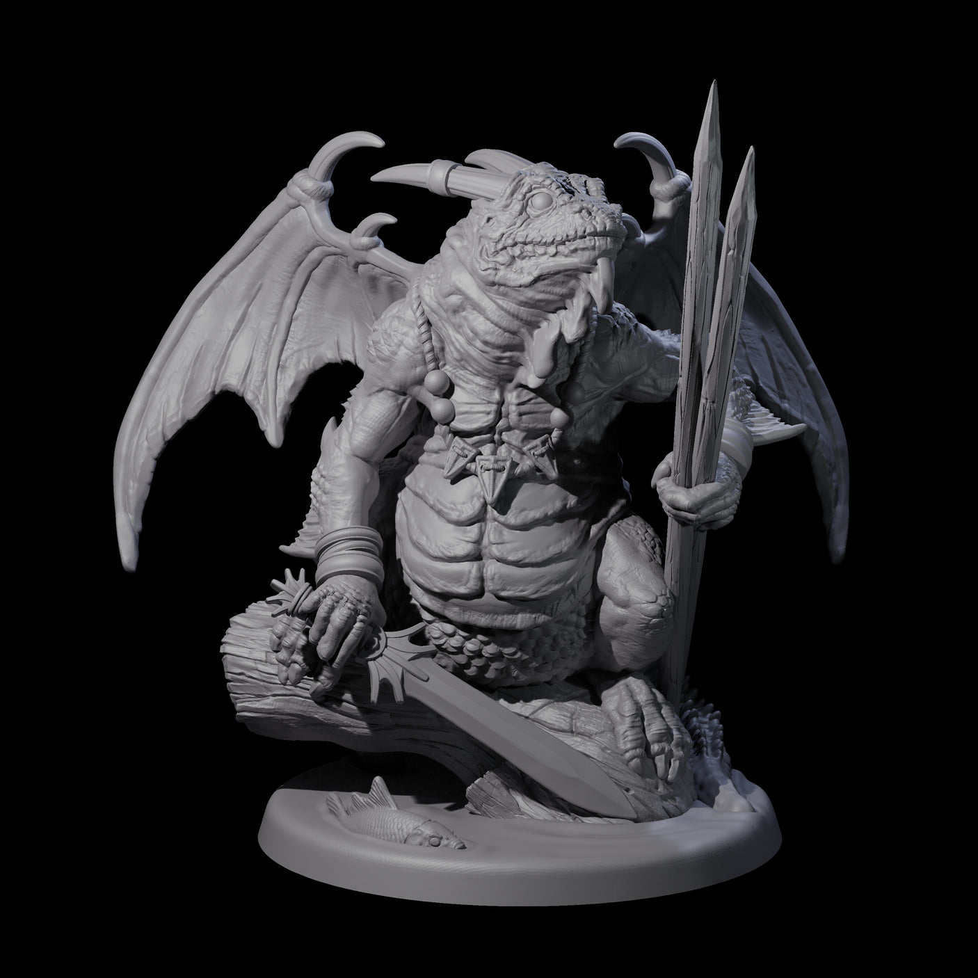 Pertched Lizardfolk Champion Miniature for Dungeons and Dragons, Pathfinder or other TTRPGs
