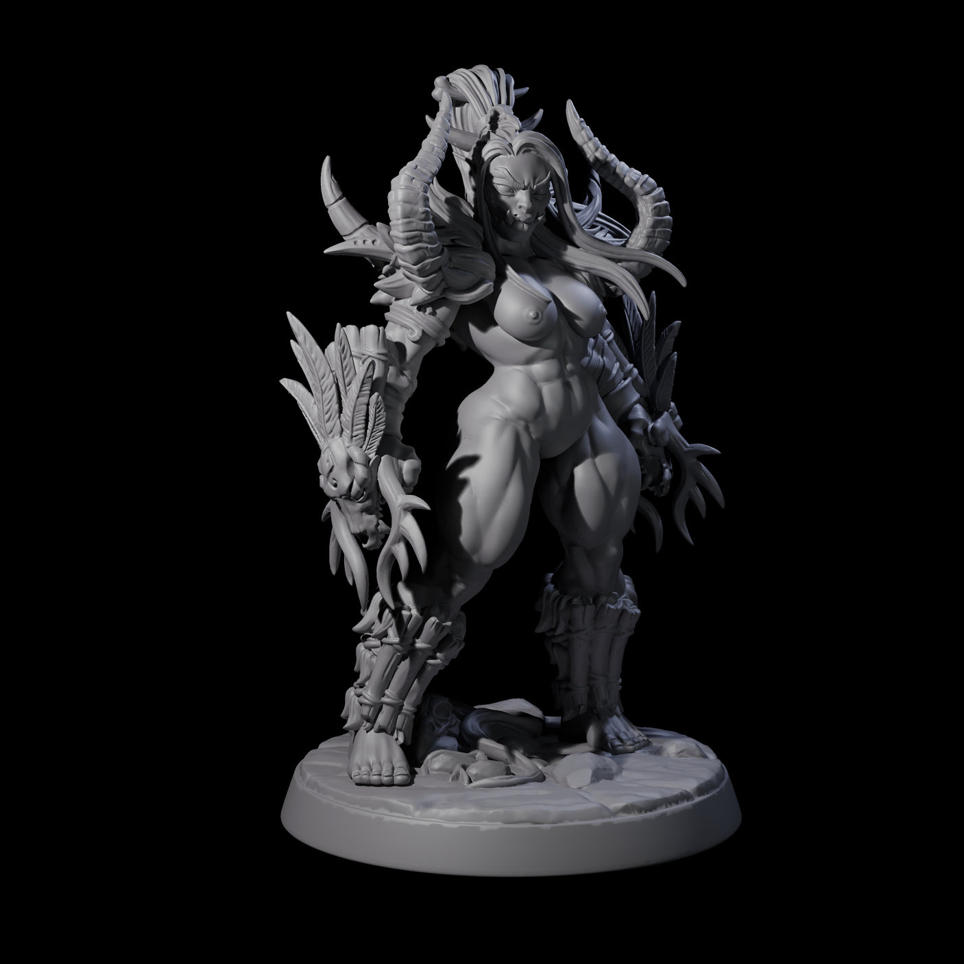 Plotting Orc Shaman Pin-up Miniature for Dungeons and Dragons, Pathfinder or other TTRPGs