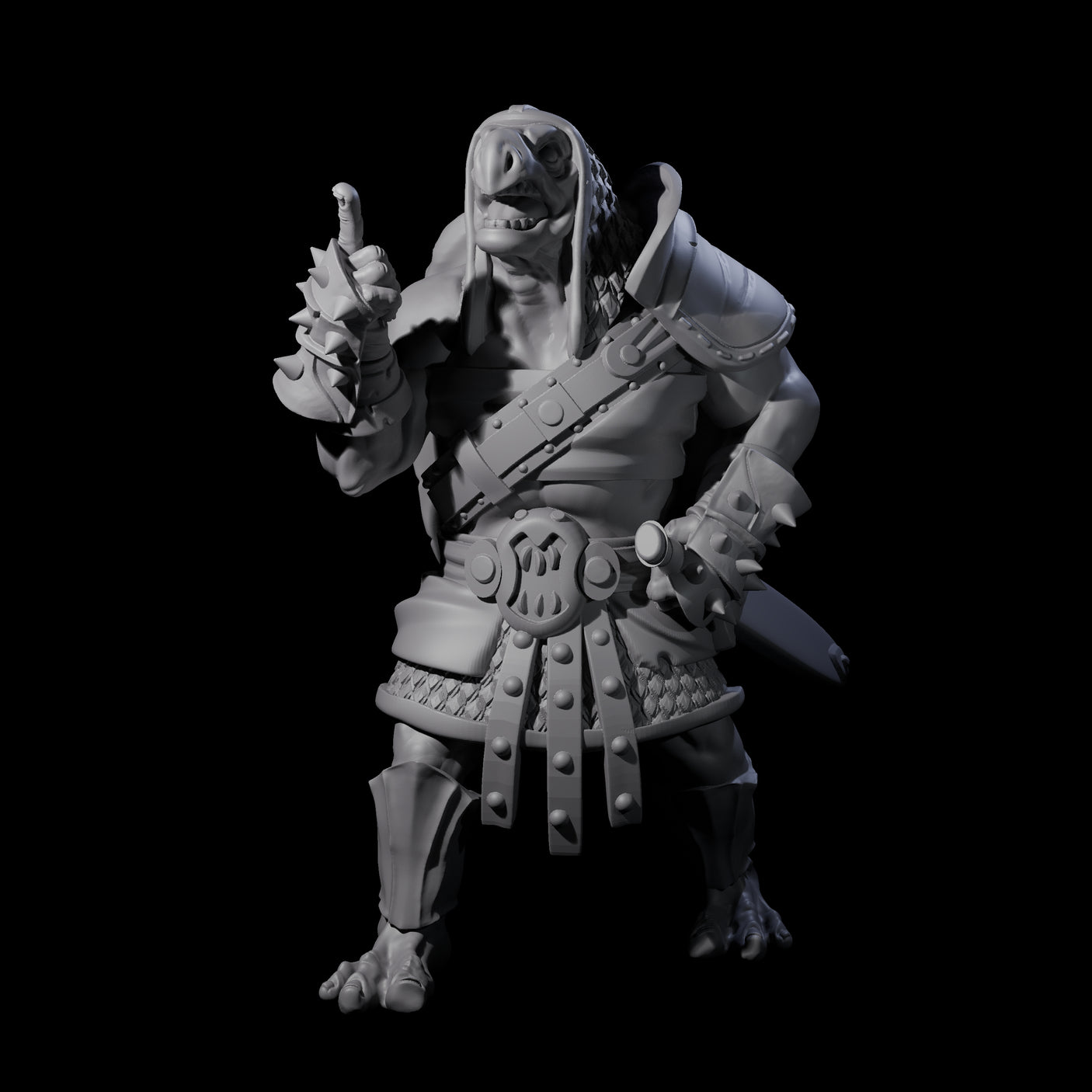 Pointing Female Tortle Barbarian Miniature for Dungeons and Dragons, Pathfinder or other TTRPGs