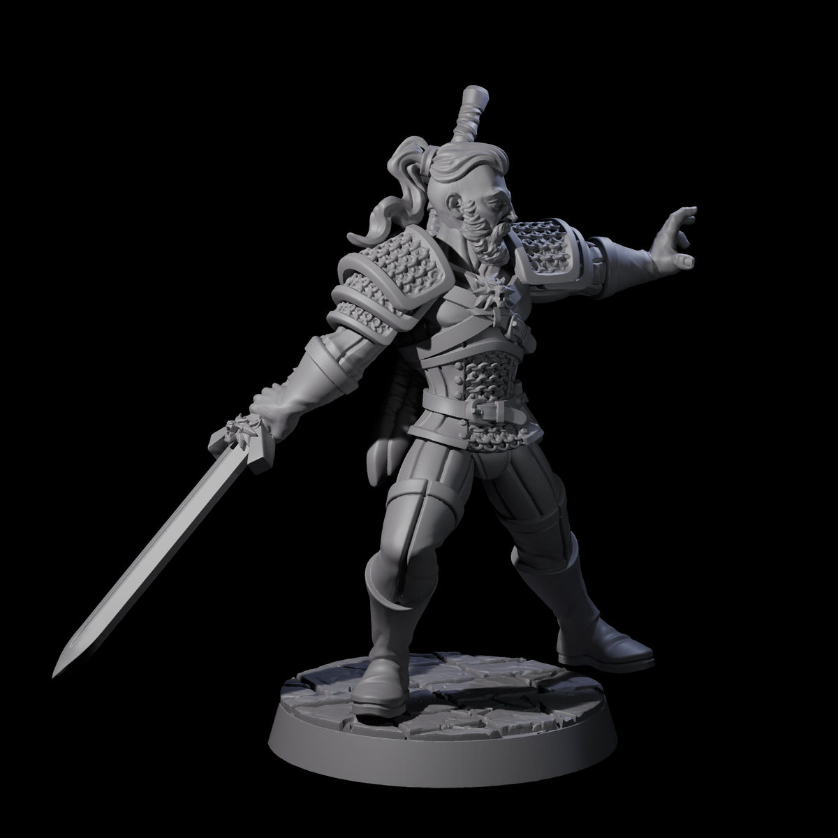 Poised Monster Hunter Miniature for Dungeons and Dragons, Pathfinder or other TTRPGs