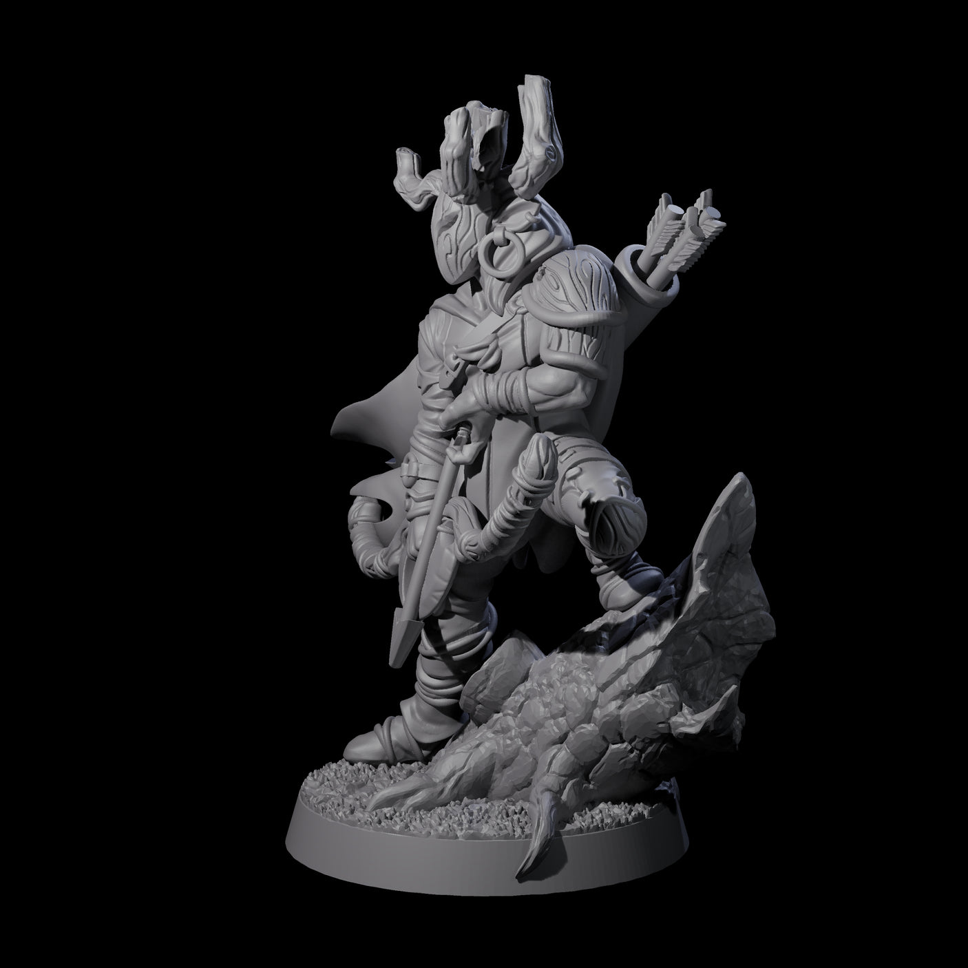 Preparing to Fire Wood Elf with Mask Miniature for Dungeons and Dragons, Pathfinder or other TTRPGs