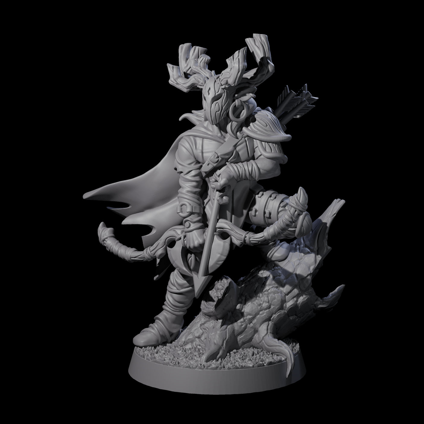 Preparing to Fire Wood Elf with Mask Miniature for Dungeons and Dragons, Pathfinder or other TTRPGs