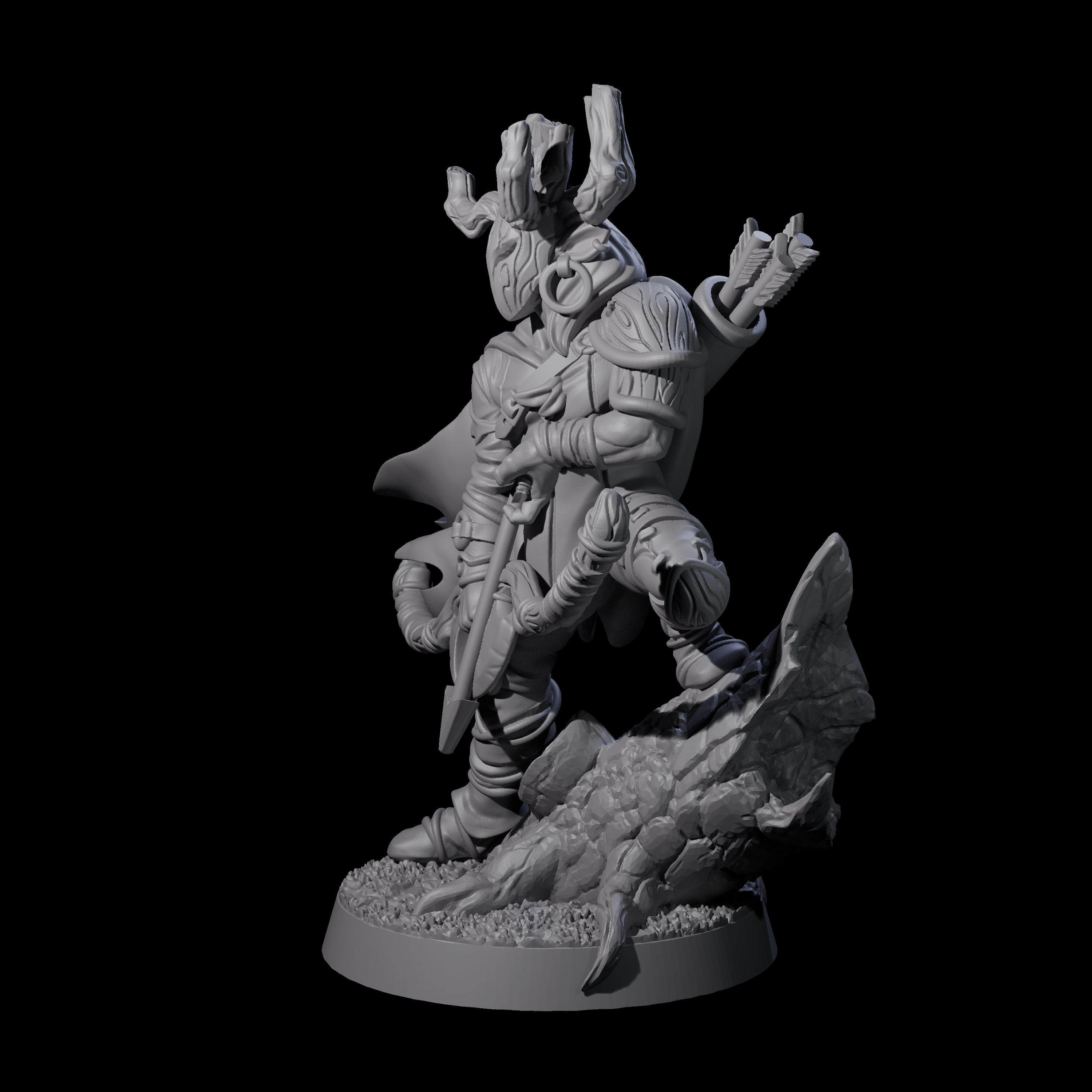 Preparing to Fire Wood Elf with Mask Miniature for Dungeons and Dragons, Pathfinder or other TTRPGs