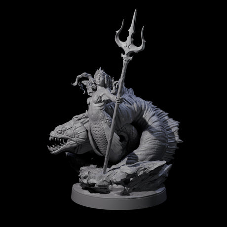 Queen Mermaid with Eel Pet Miniature for Dungeons and Dragons, Pathfinder or other TTRPGs