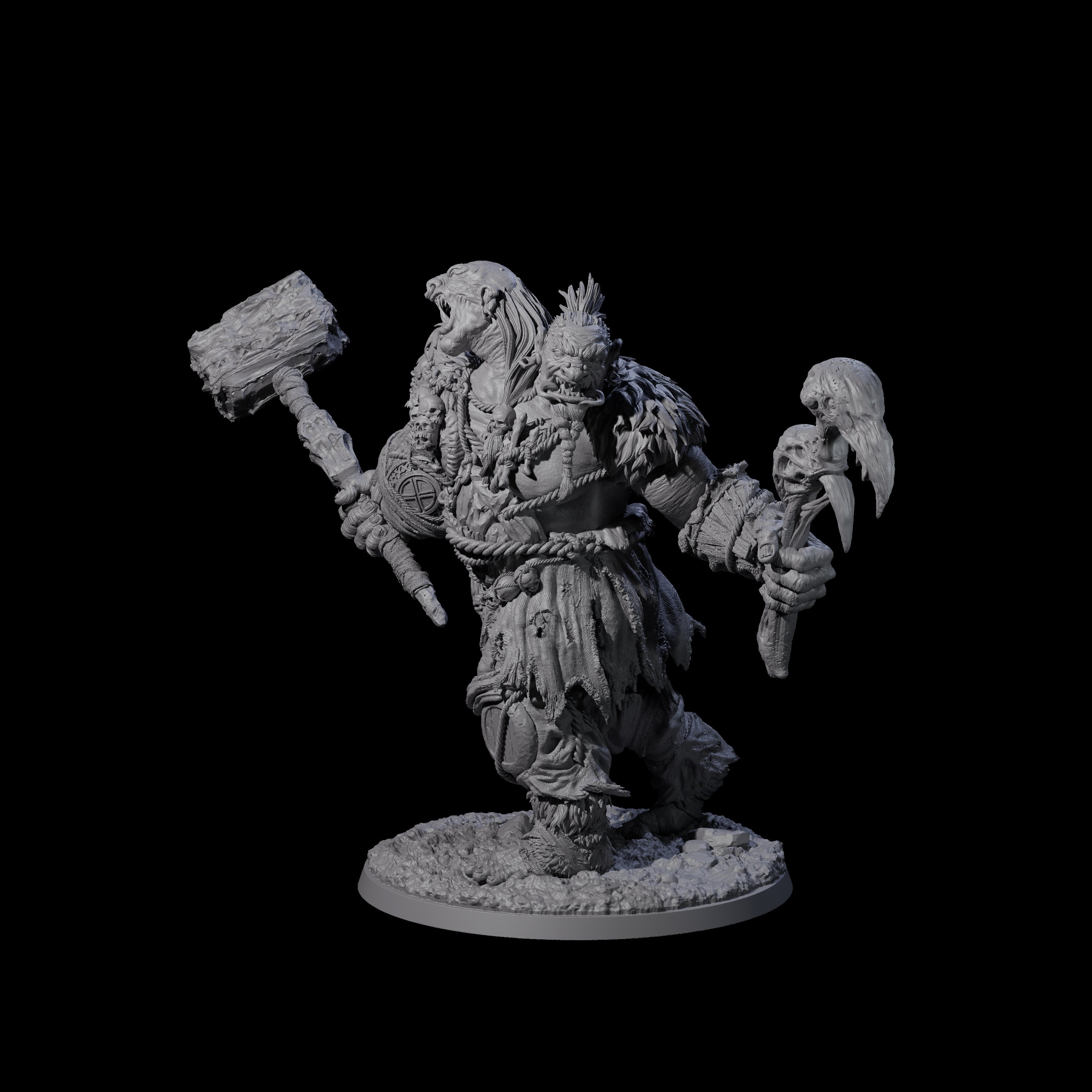 Raging Berserker Ettin Miniature for Dungeons and Dragons, Pathfinder or other TTRPGs