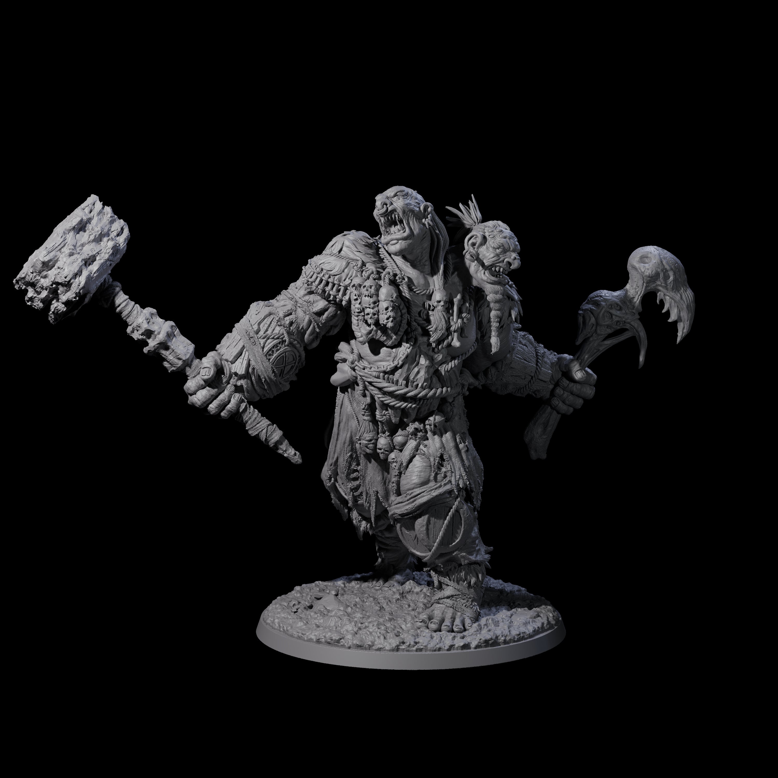 Raging Berserker Ettin Miniature for Dungeons and Dragons, Pathfinder or other TTRPGs