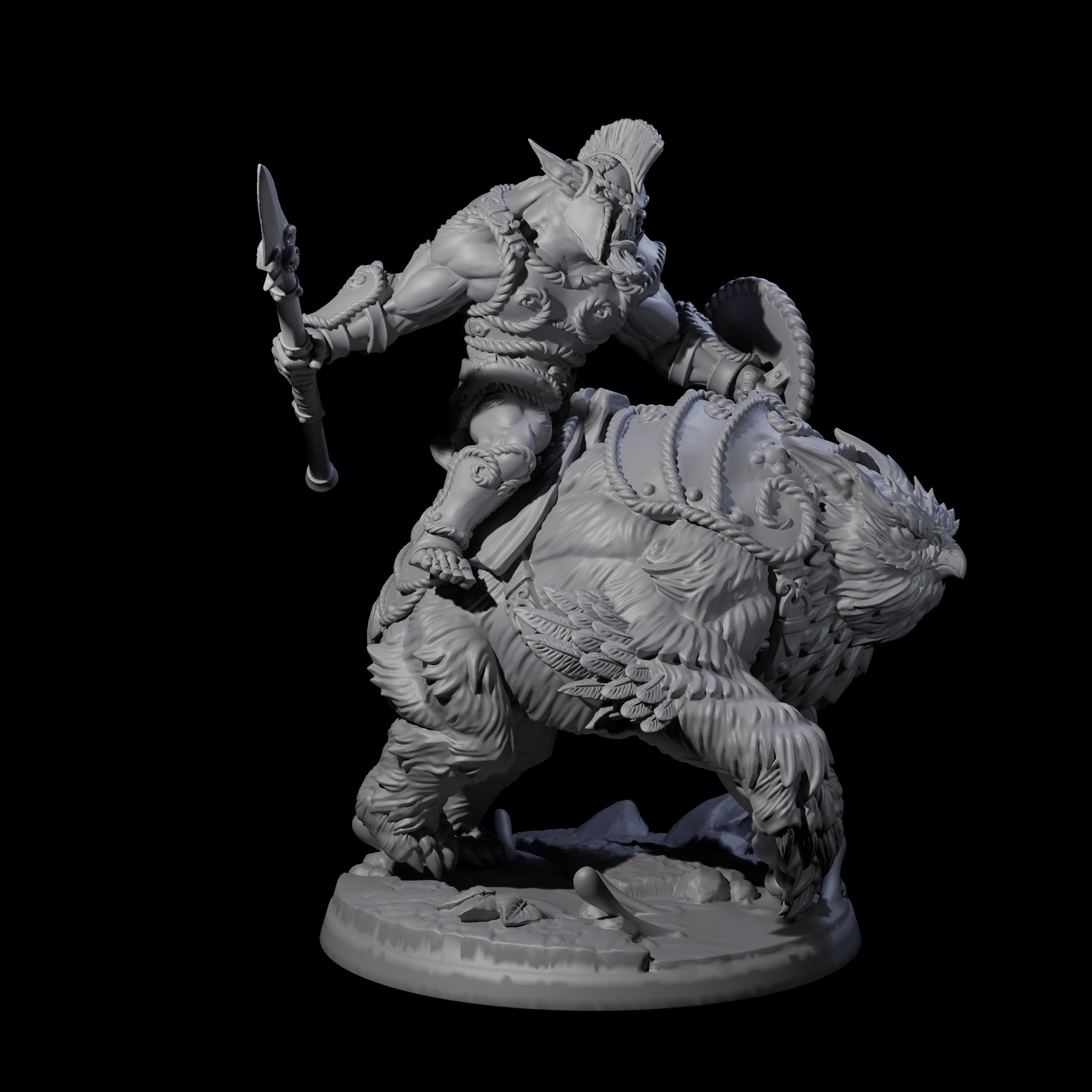 Raging Bugbear mounted on Owlbear A Miniature for Dungeons and Dragons, Pathfinder or other TTRPGs