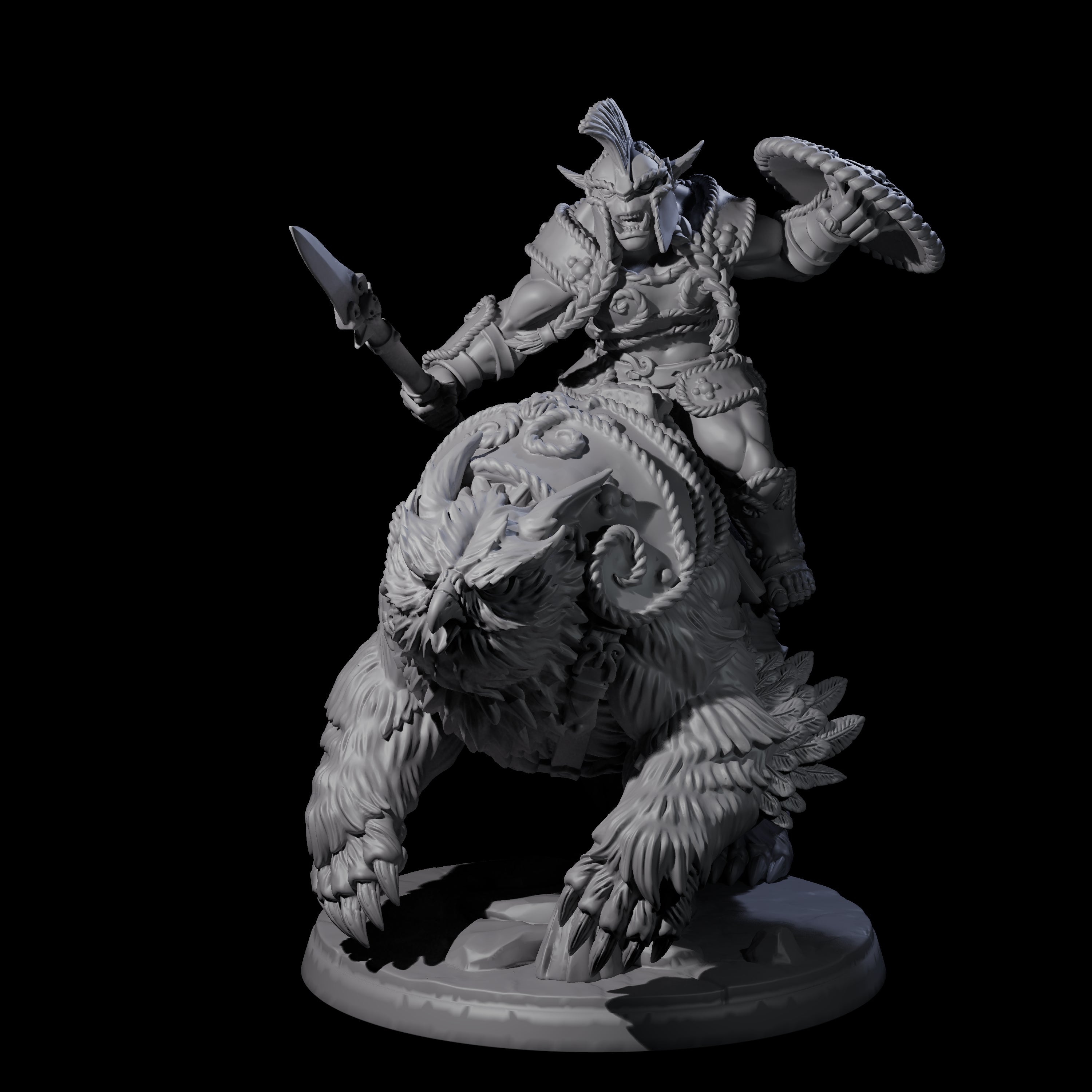 Raging Bugbear mounted on Owlbear C Miniature for Dungeons and Dragons, Pathfinder or other TTRPGs