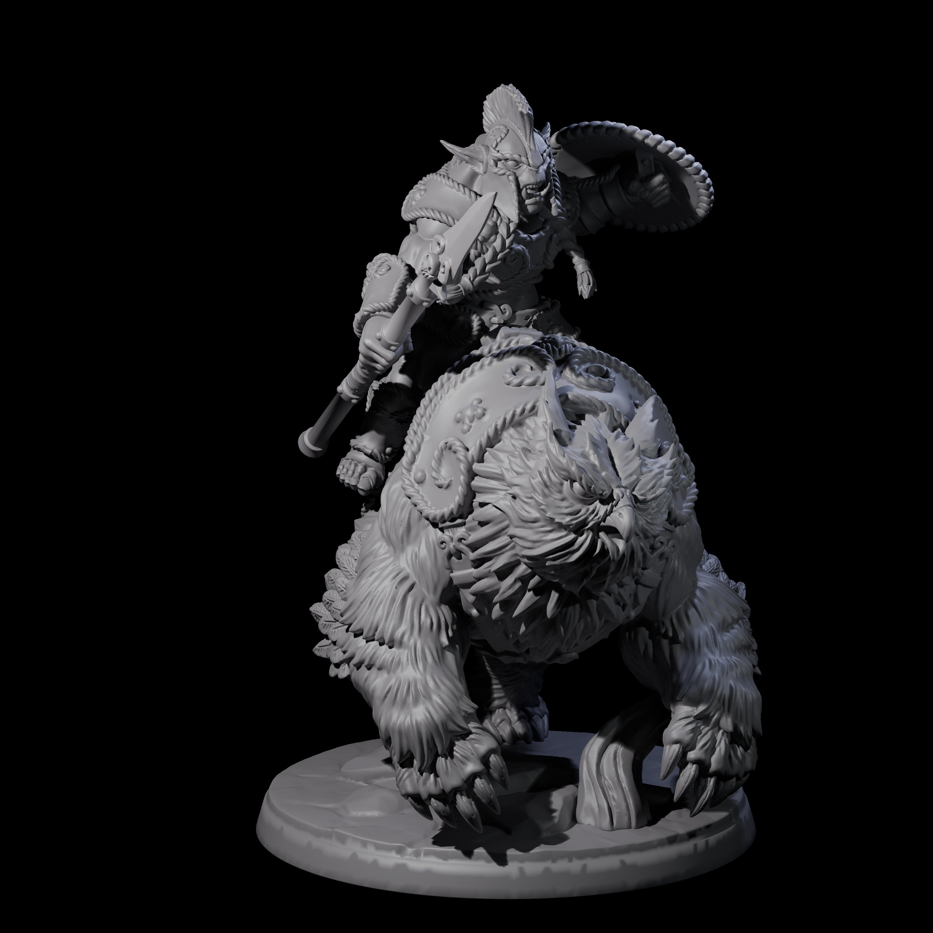 Raging Bugbear mounted on Owlbear C Miniature for Dungeons and Dragons, Pathfinder or other TTRPGs