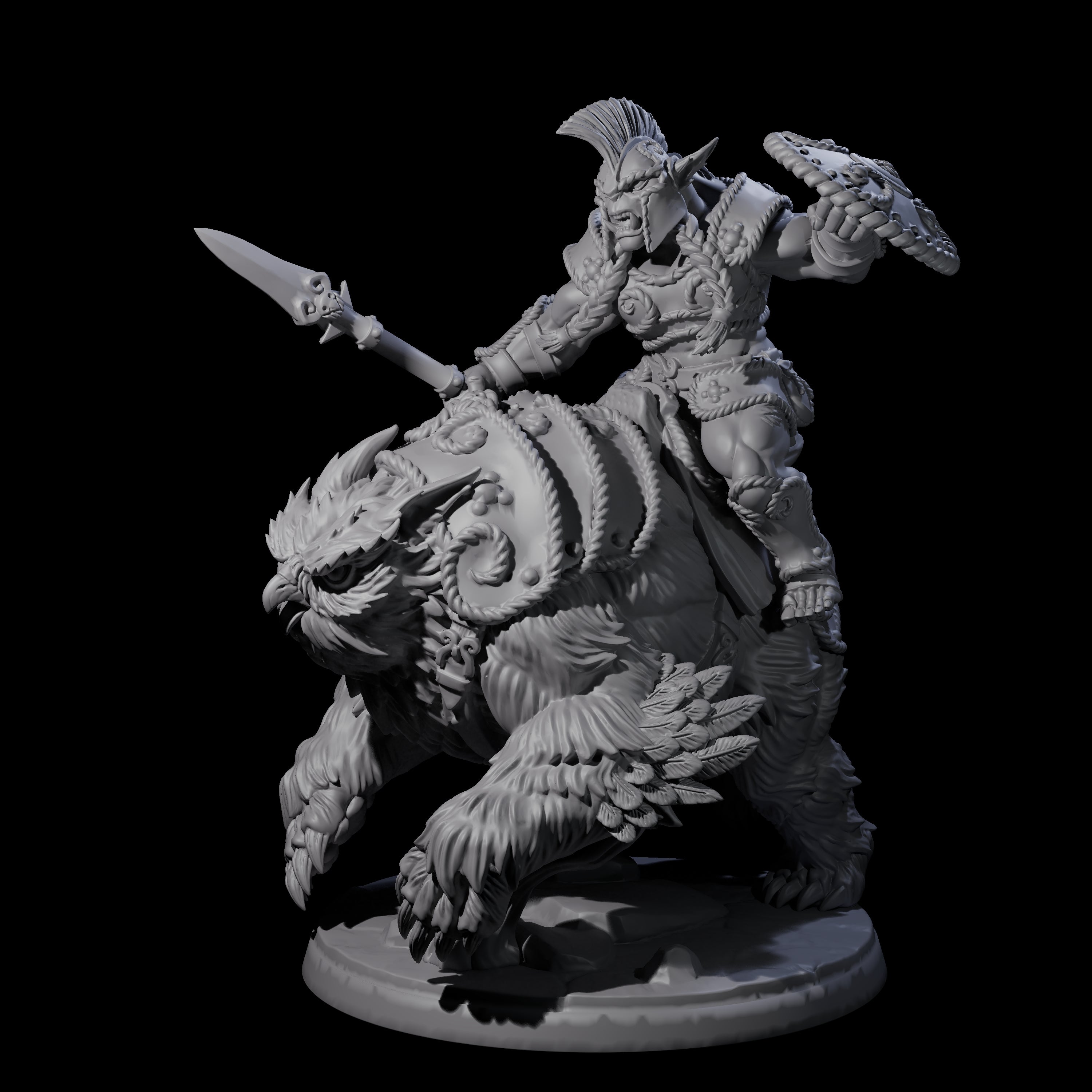 Raging Bugbear mounted on Owlbear C Miniature for Dungeons and Dragons, Pathfinder or other TTRPGs