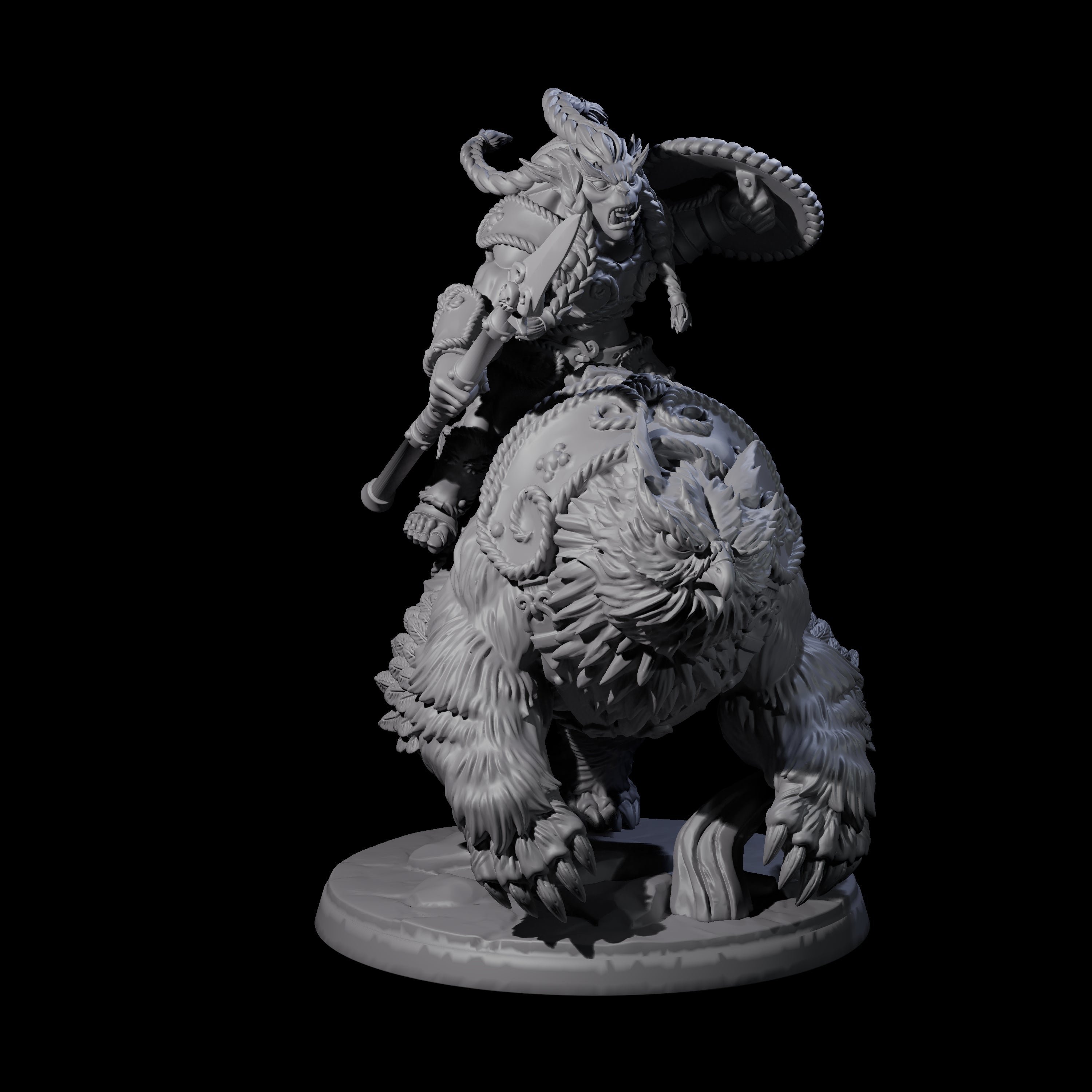 Raging Bugbear mounted on Owlbear C Miniature for Dungeons and Dragons, Pathfinder or other TTRPGs