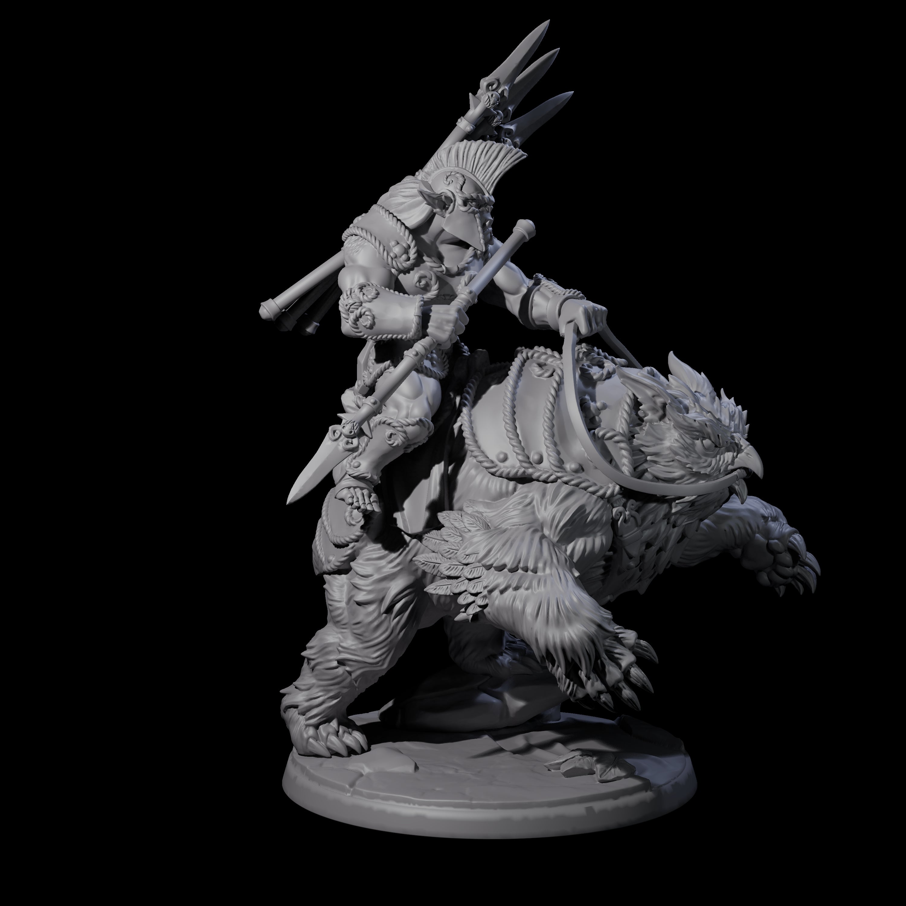 Raging Bugbear mounted on Owlbear D Miniature for Dungeons and Dragons, Pathfinder or other TTRPGs