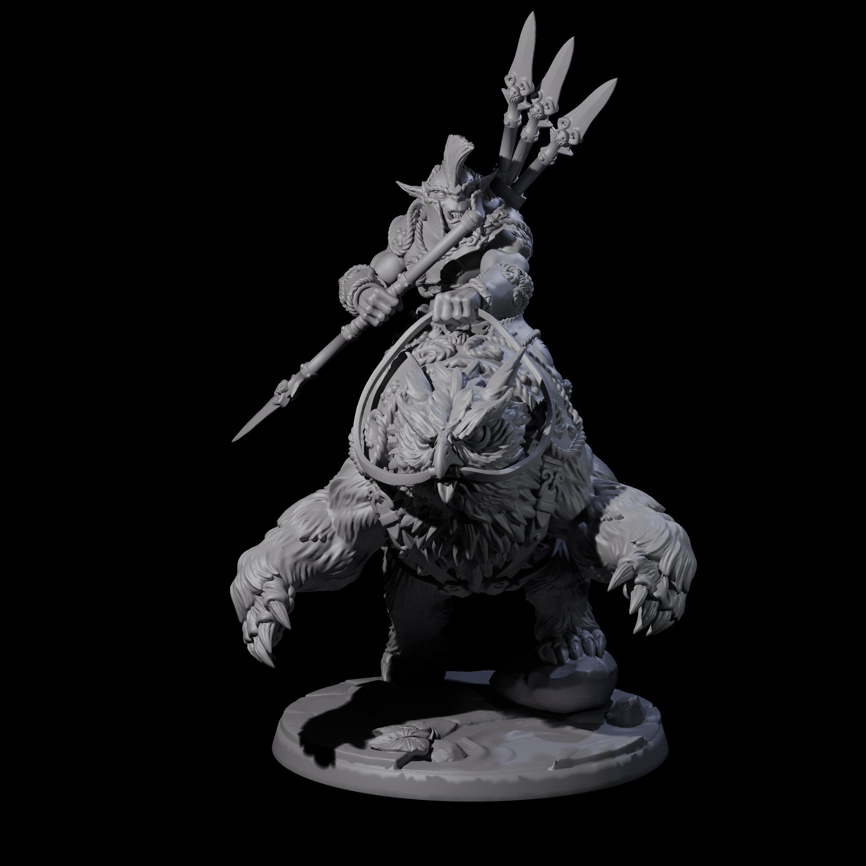 Raging Bugbear mounted on Owlbear D Miniature for Dungeons and Dragons, Pathfinder or other TTRPGs