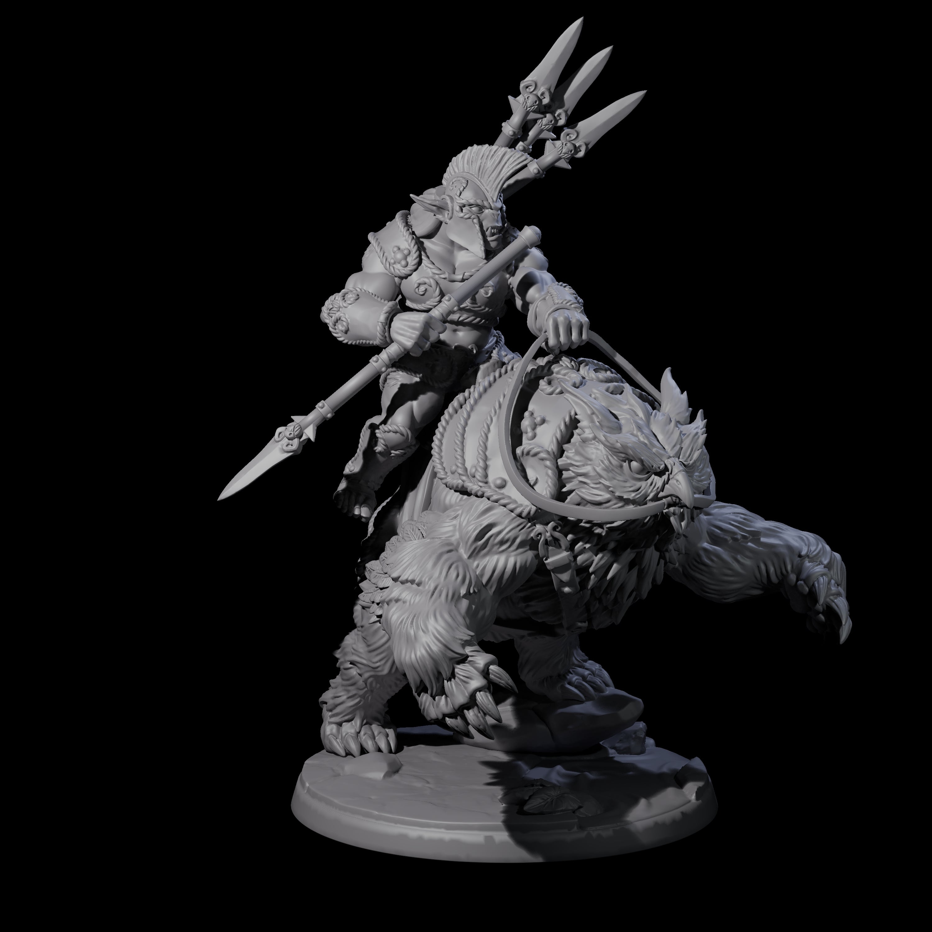 Raging Bugbear mounted on Owlbear D Miniature for Dungeons and Dragons, Pathfinder or other TTRPGs