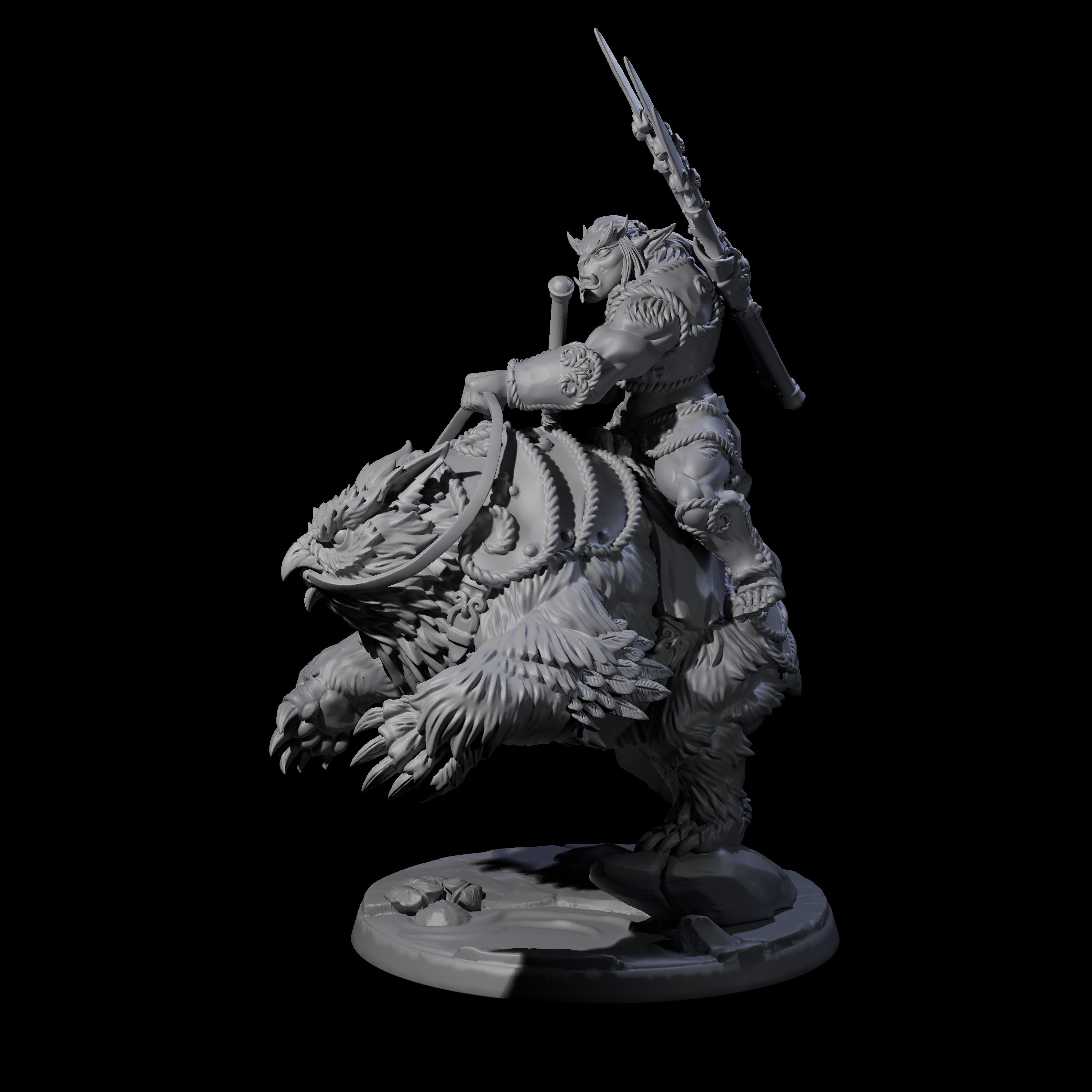 Raging Bugbear mounted on Owlbear D Miniature for Dungeons and Dragons, Pathfinder or other TTRPGs