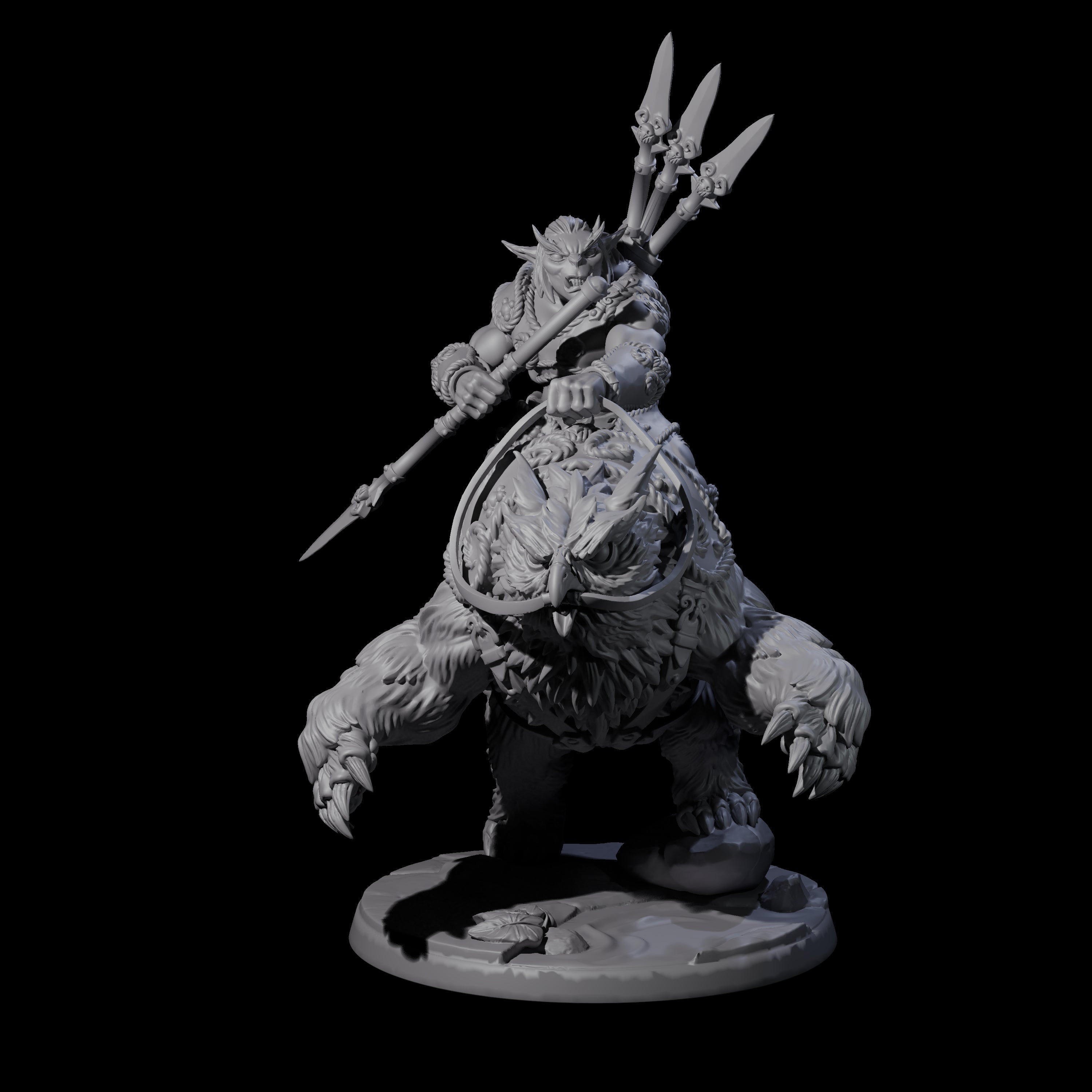 Raging Bugbear mounted on Owlbear D Miniature for Dungeons and Dragons, Pathfinder or other TTRPGs