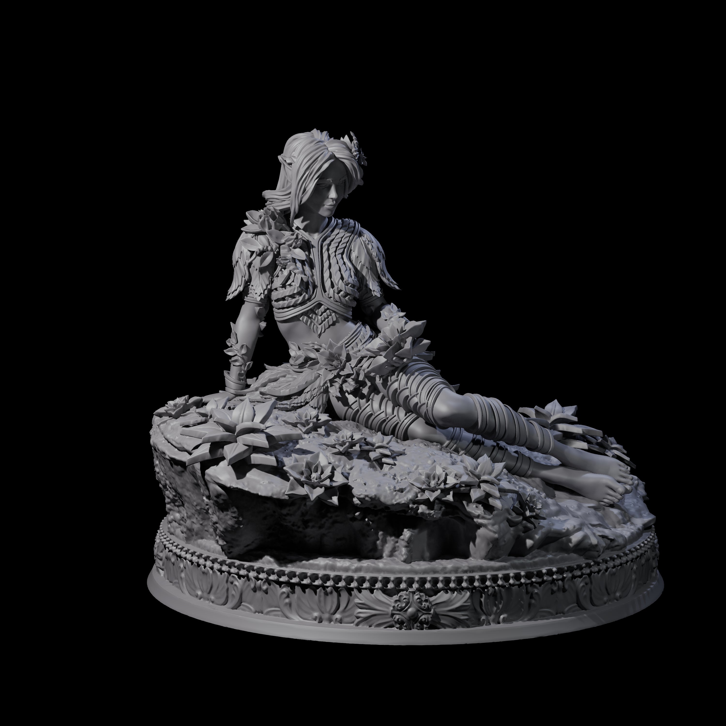 Reclining Wood Elf Princess Miniature for Dungeons and Dragons, Pathfinder or other TTRPGs