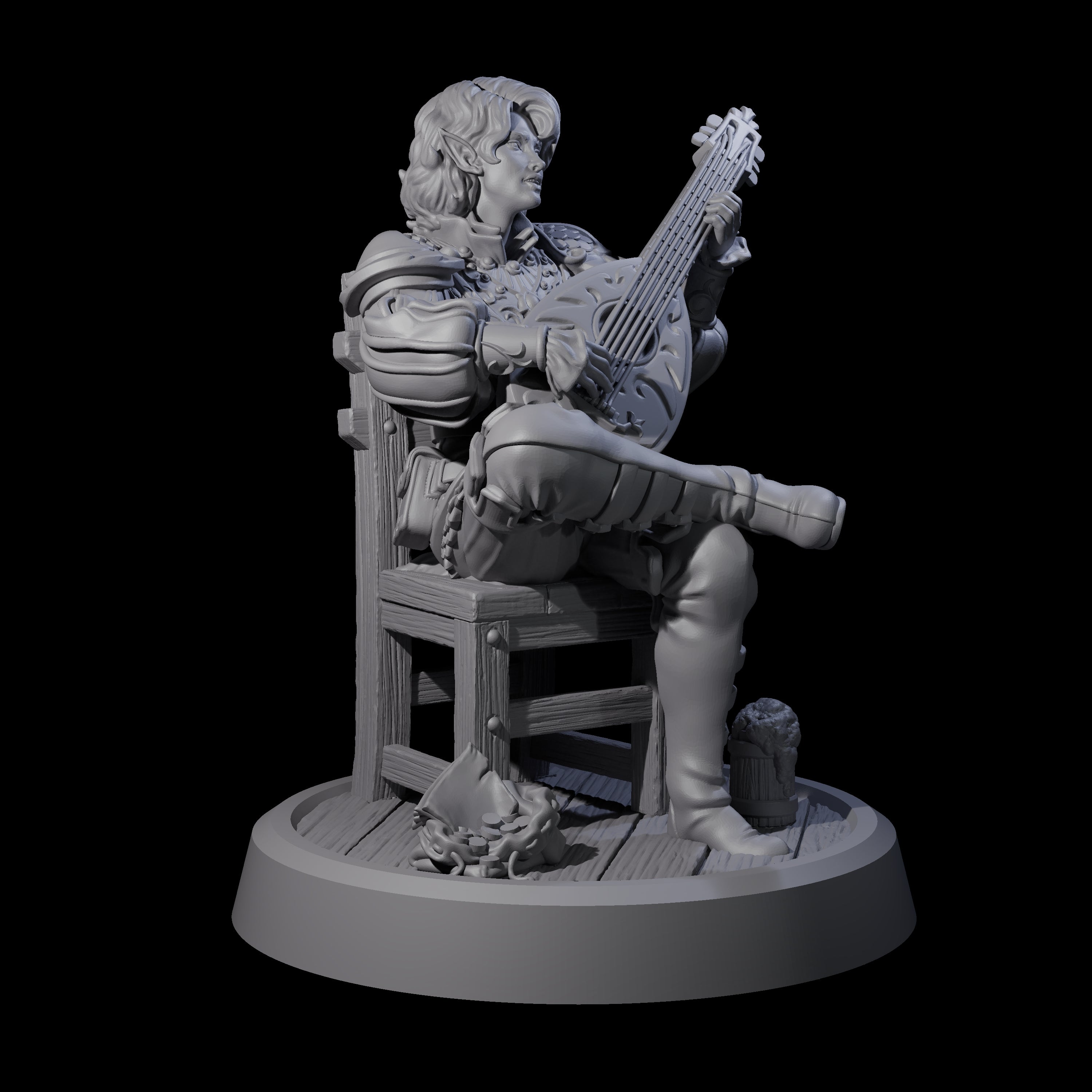 Relaxing Elf Bard Miniature for Dungeons and Dragons, Pathfinder or other TTRPGs