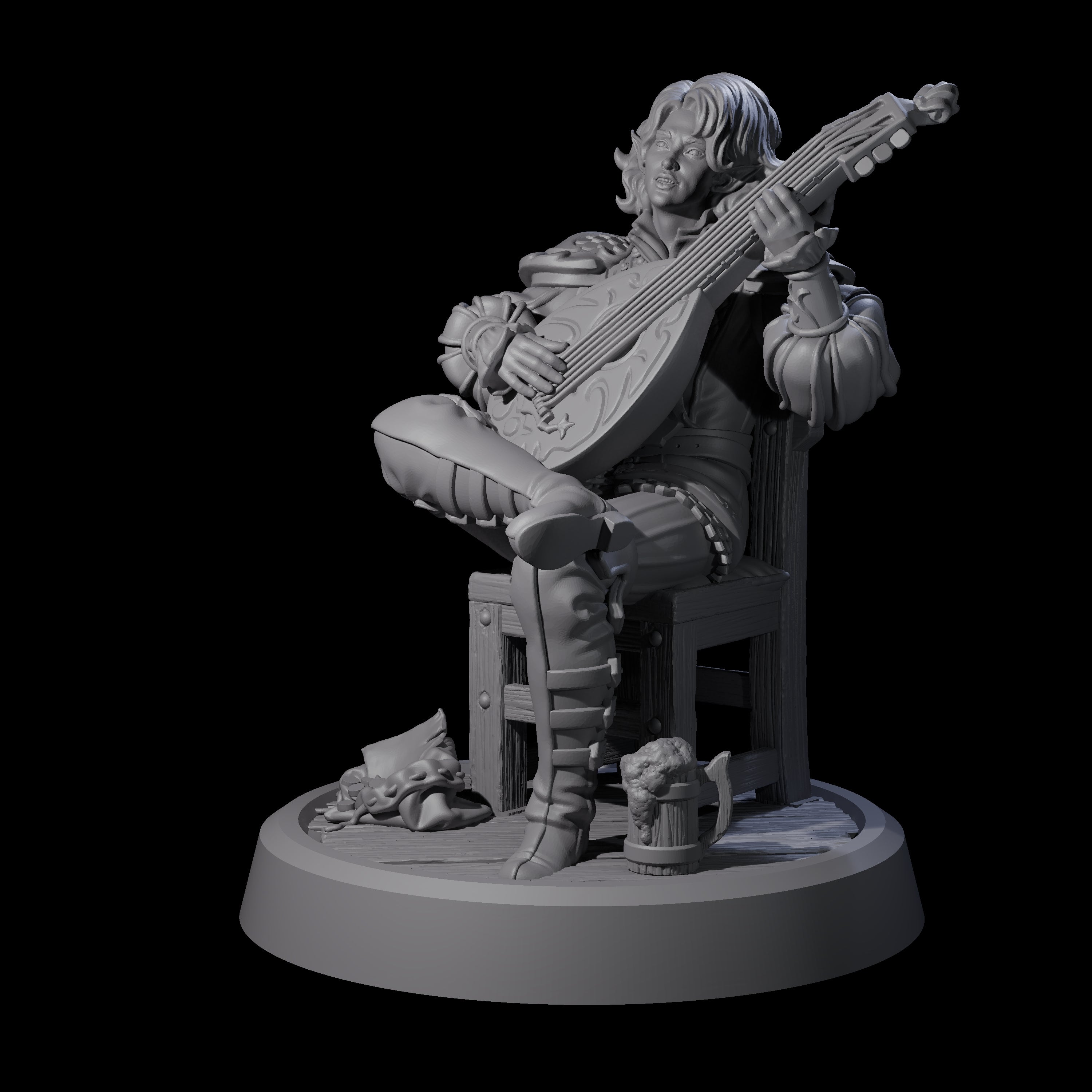 Relaxing Elf Bard Miniature for Dungeons and Dragons, Pathfinder or other TTRPGs