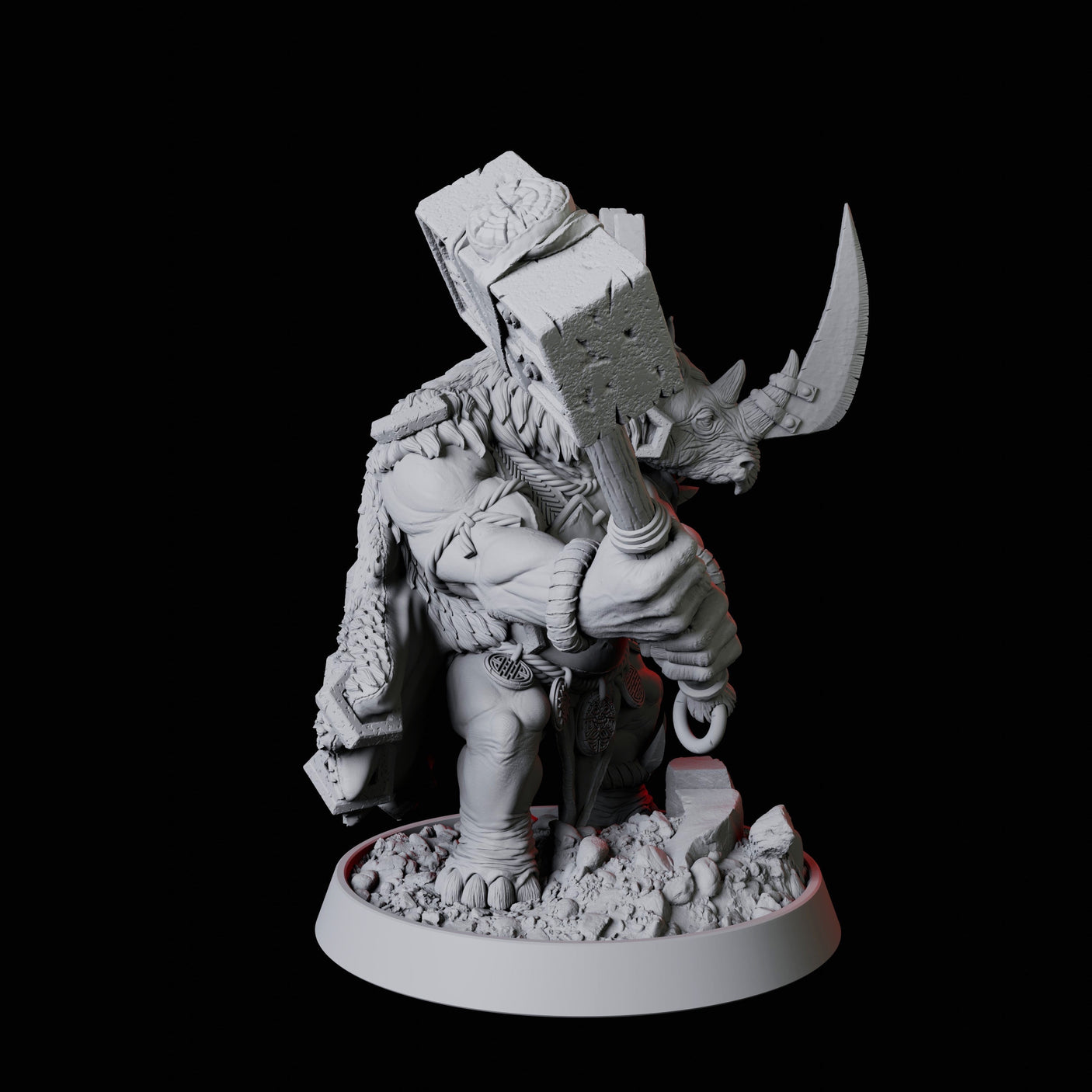 Rhino Folk Champion Miniature for Dungeons and Dragons, Pathfinder or other TTRPGs