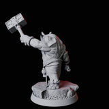 Rhino Folk Fighter Miniature for Dungeons and Dragons, Pathfinder or other TTRPGs