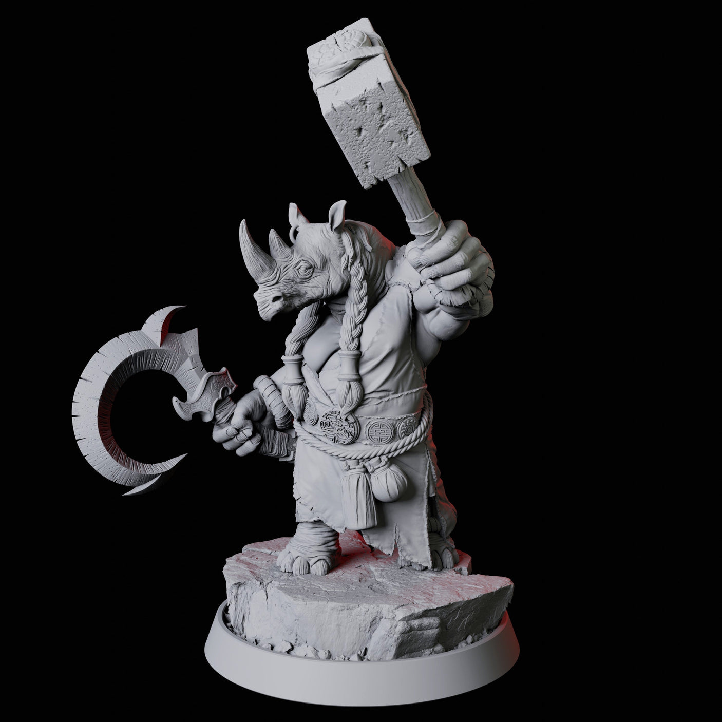 Rhino Folk Fighter Miniature for Dungeons and Dragons, Pathfinder or other TTRPGs