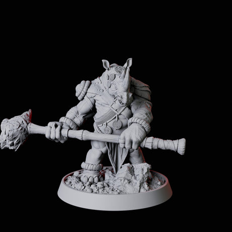 Rhino Folk Hammer Axe Wielder Miniature for Dungeons and Dragons, Pathfinder or other TTRPGs