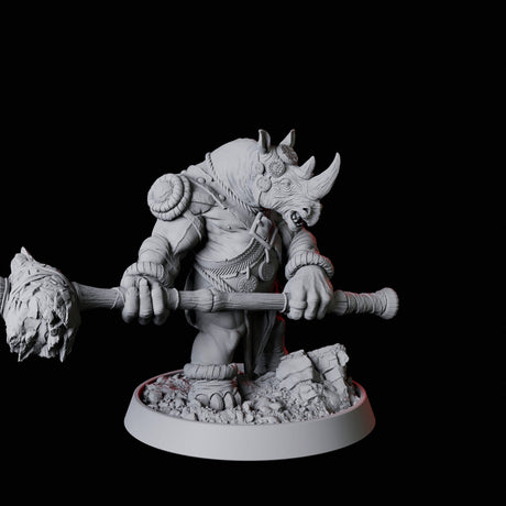 Rhino Folk Hammer Axe Wielder Miniature for Dungeons and Dragons, Pathfinder or other TTRPGs