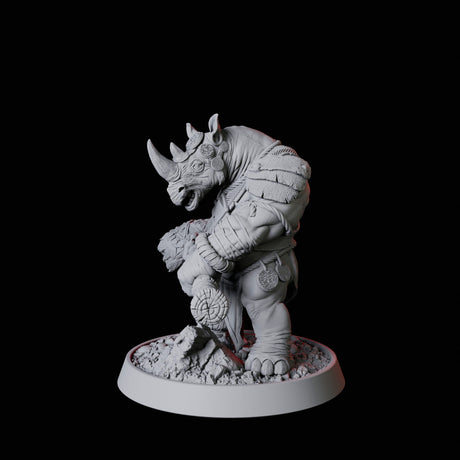 Rhino Folk Hammer Axe Wielder Miniature for Dungeons and Dragons, Pathfinder or other TTRPGs