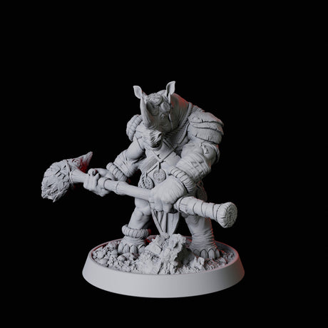 Rhino Folk Hammer Axe Wielder Miniature for Dungeons and Dragons, Pathfinder or other TTRPGs