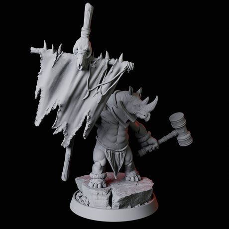 Rhino Folk Standard Bearer Miniature for Dungeons and Dragons, Pathfinder or other TTRPGs