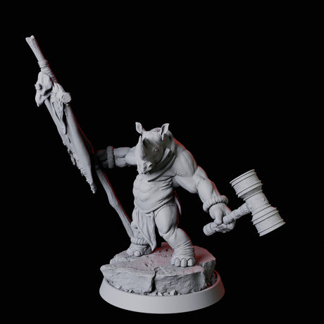 Rhino Folk Standard Bearer Miniature for Dungeons and Dragons, Pathfinder or other TTRPGs